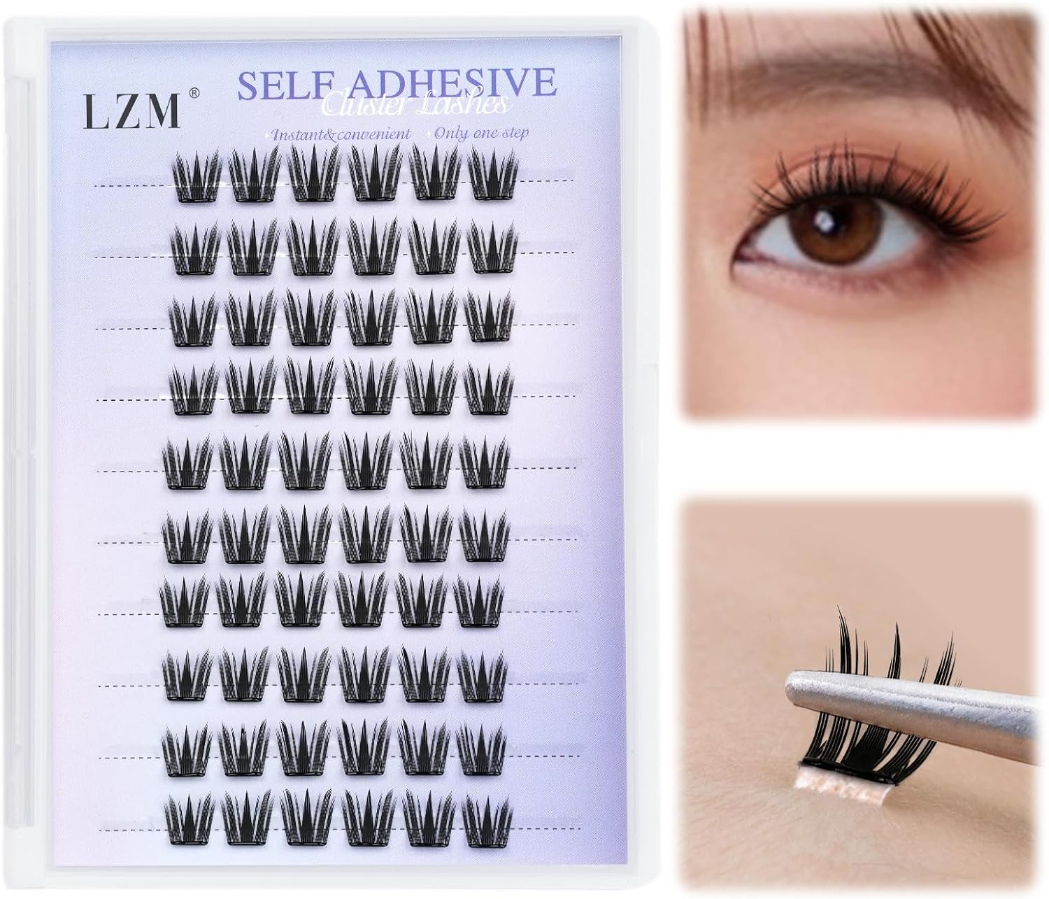 LZM Pre Glued Manga Lash Clusters Self Adhesive Eyelashes Clusters Press on Individual Lashes Anime Style DIY Eyelash Extensions with Tweezers, No Glue Needed, Easy to Apply, Thin Band image number 1