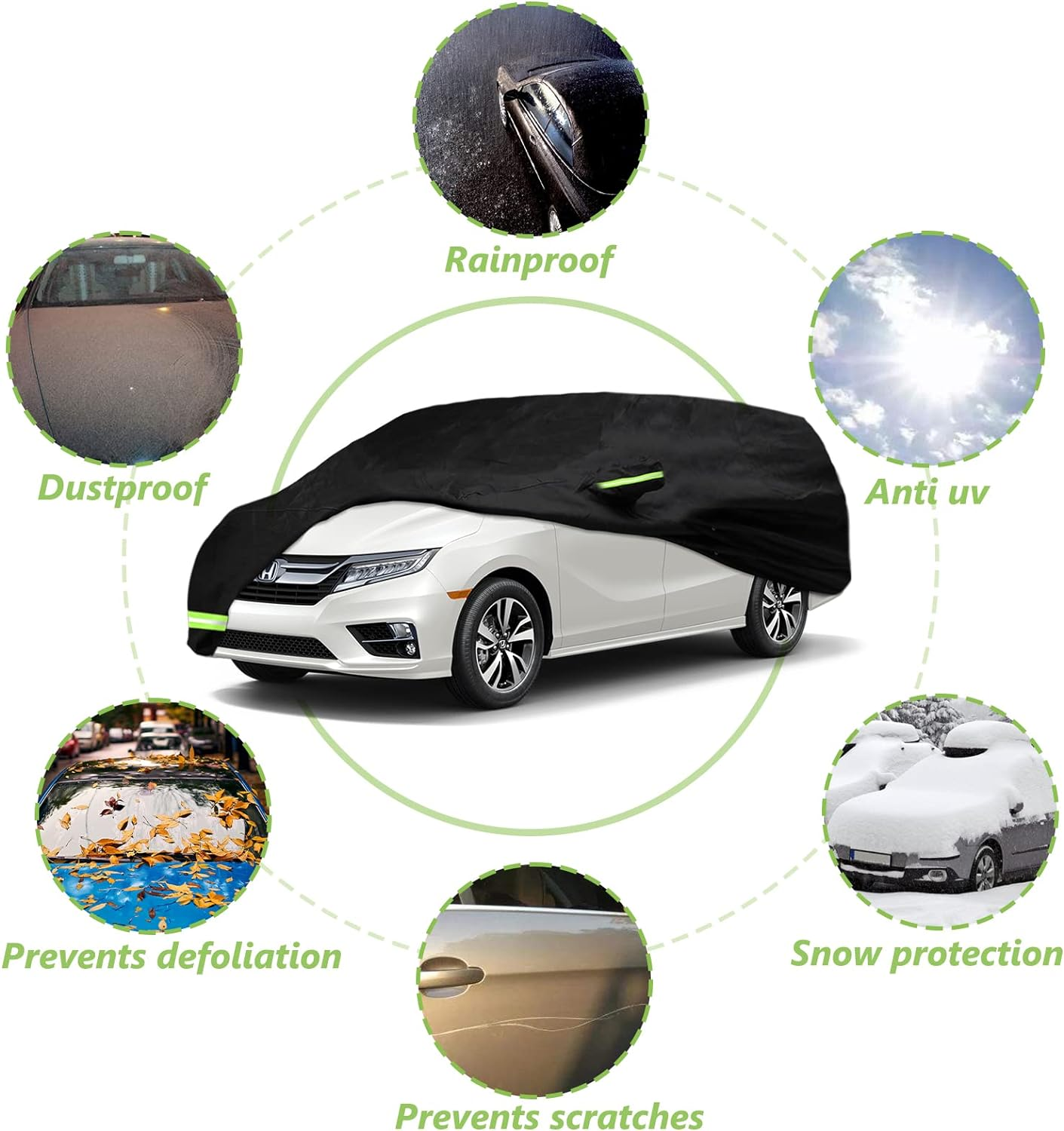 YIXIN Waterproof Car Cover Cover for 2005-2026 Honda Odyssey Minivan 190T Custom Fits 100% Water Resistant Wind Belt and Single Door Zipper, up to 205" L (Black-For Honda Odyssey) image number 1