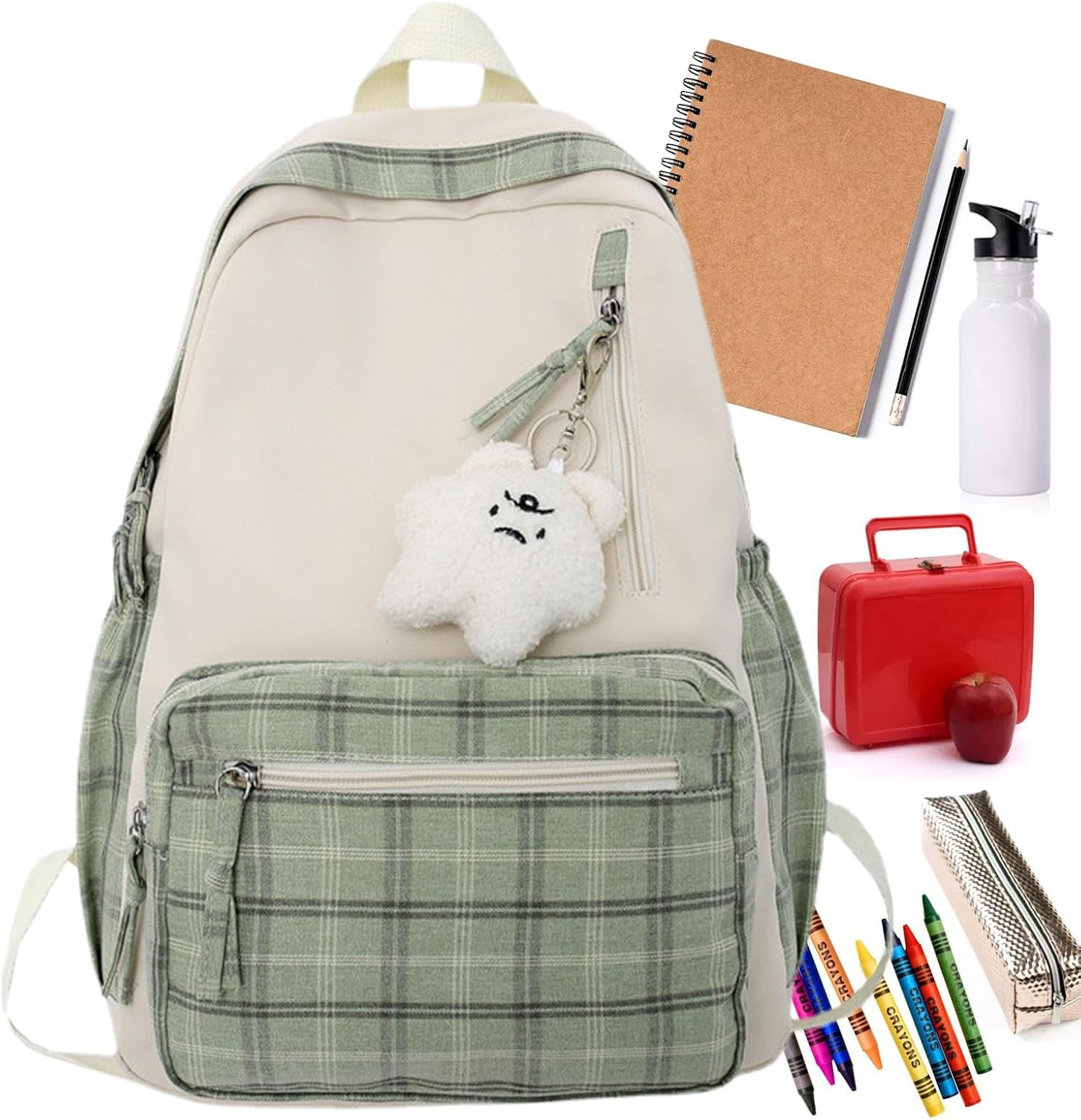 Gupcaqosjw School Bag, School Backpack with Multiple Pockets, Waterproof School Bag, College Laptop Backpacks, Cute College Girls Ladies Travel School Lightweight Casual Daypacks Bag Backpack - Green image number 2