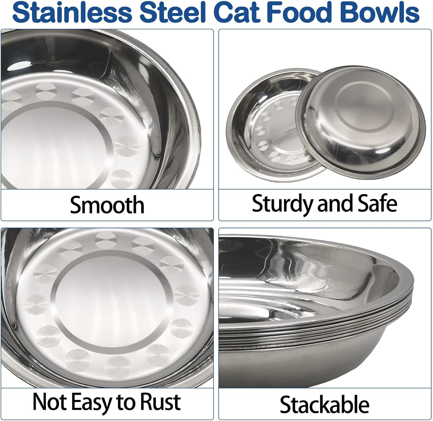 Kathson 8 Pcs Stainless Steel Cat Food Bowls, Replacement Whisker Relief Cat Metal Dishes, Shallow Wide Cat&Dog Food and Water Bowl Suitable for Pet Feeding Stand, Dishwasher Safe (7.00 Inch Dia.)