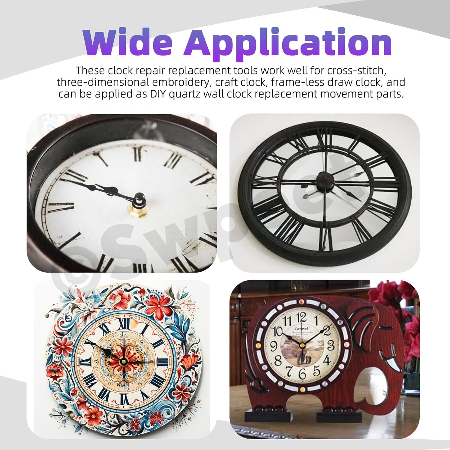 Swpeet 6 Pcs 13Mm / 0.51 Inches Long Shaft Clock Movement Mechanism Kit, 6 Clock Movement with 6 Hooks, 6 Different Pairs of Hands Clock, 6 Sets Mounting Hardware, 2 Set Clock Numerals for DIY Clock image number 1