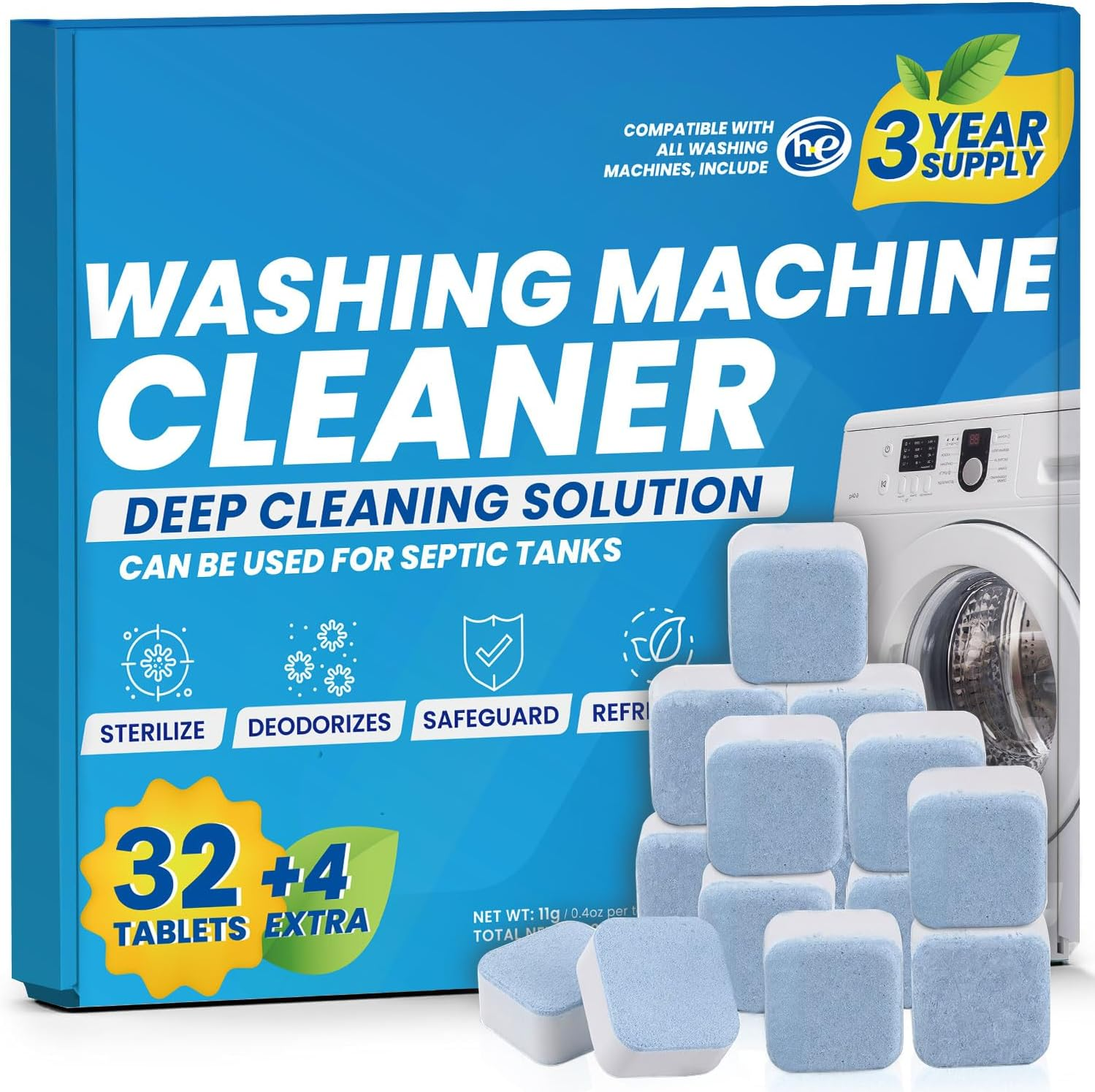 Washing Machine Cleaner Tablets - 36Pcs Deep Cleaning Tablet Remover for All Washers Front Loader & Top Load, Clean inside Drum and Laundry Tub Seal, Deodorant with Triple Decontamination image number 5