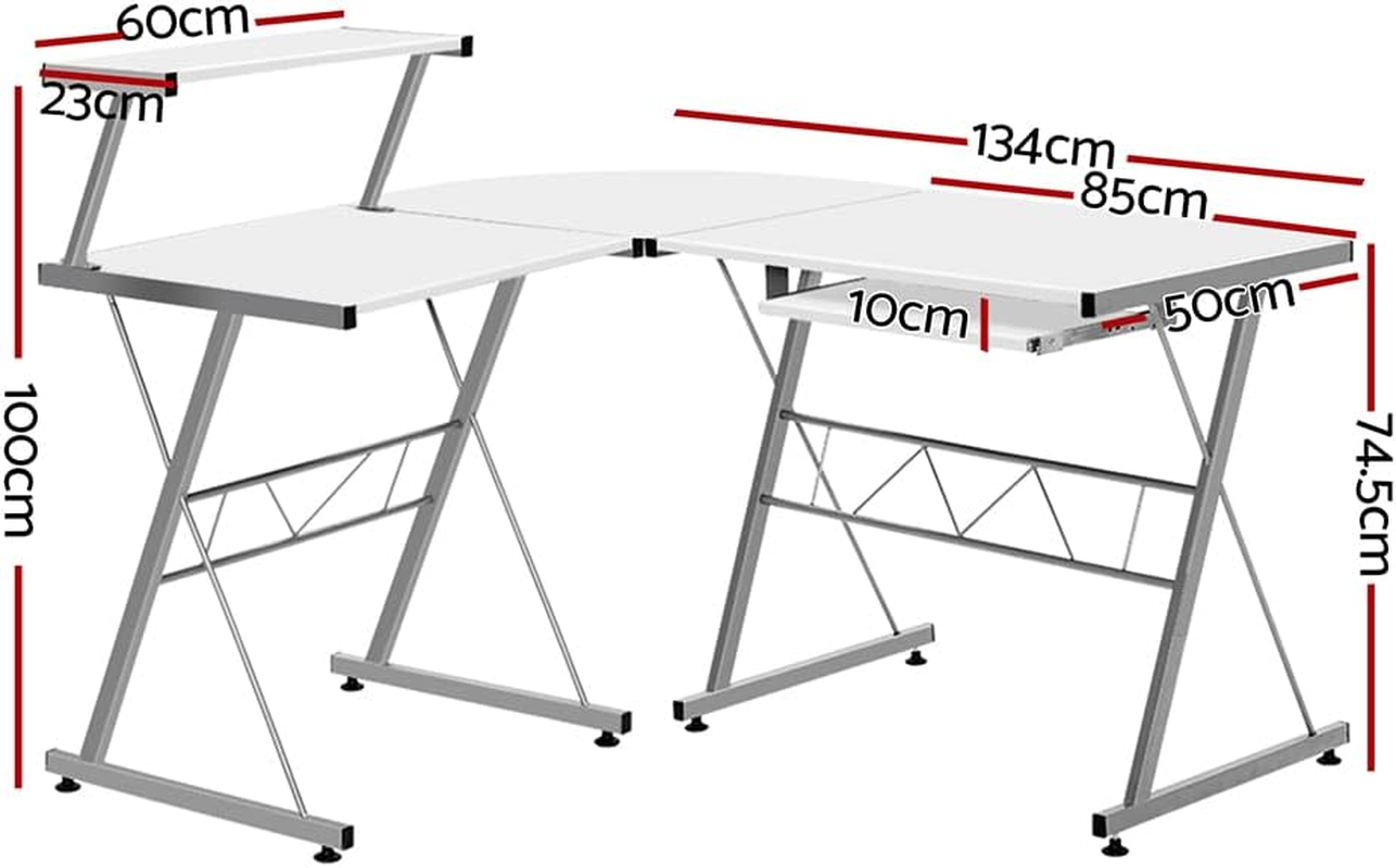 Office Computer Desk Corner Table Metal Pull-Out Keyboard Tray Top Shelf White Home Office Study Student image number 6