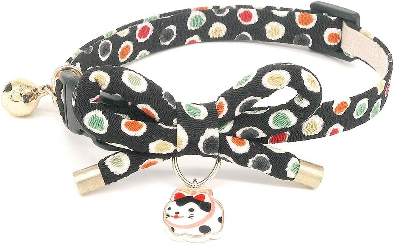 Petsokoo Cute Bowknot Cat Collar with Bell. Japan Colorful Polka Dots Pattern. Lucky Cat Charm. Safety Breakaway, Soft, for Girl Boy Male Female Adult Cats,Red