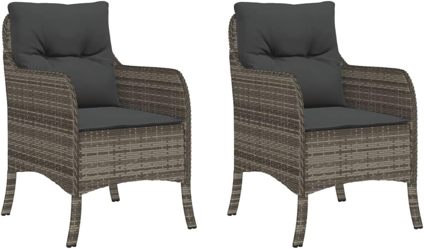 Vidaxl Grey Poly Rattan Garden Chairs with Dark Grey Cushions - Set of 2 Outdoor Armchairs for Patio, Deck, Garden Seating