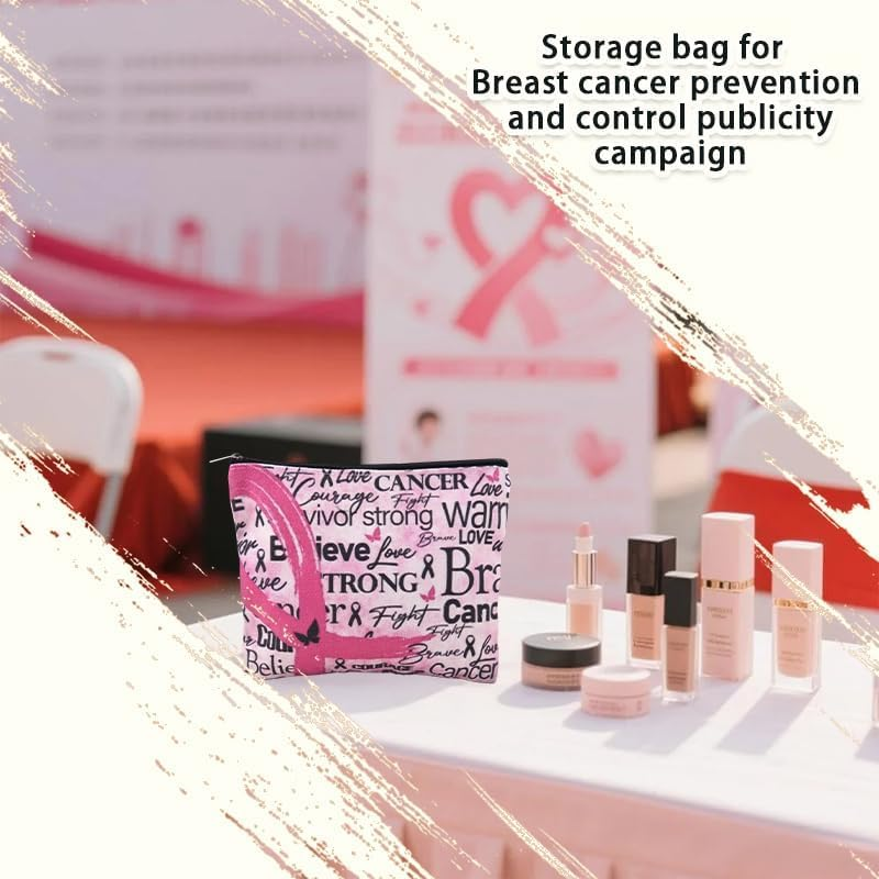 Pink Ribbon Breast Cancer Bag for Chemo Support Encouragement Inspirational Gifts for Women Breast Cancer Awareness Gift Bags Pouches for Patient Best Friend Cancers Survivor Gifts for Mom