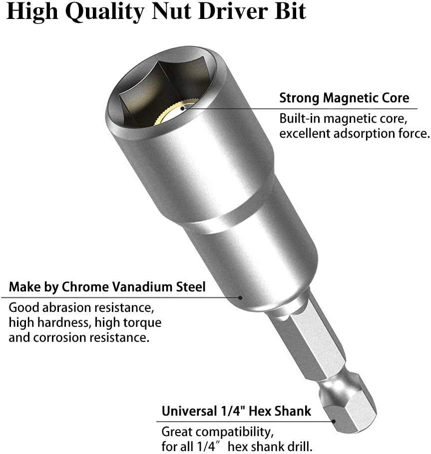 Nut Driver Bit Sets 8Mm, 1/4" Hex Shank Power Nut Driver Sets Magnetic with Quick Change Groove for Electric Hand Drill/Lithium Drill/Pneumatic Screwdriver/Impact Driver, Pack of 5 image number 5