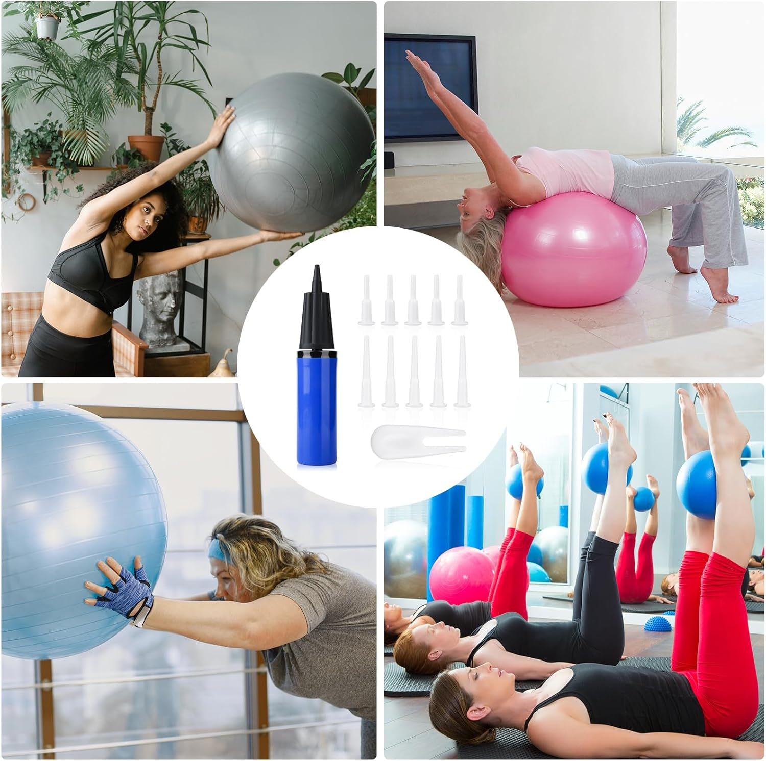 PEUTIER Exercise Ball Pump Kits, Hand Air Pump for Inflatables Ball with 10PCS Plugs & a Plug Puller Yoga Ball Pump image number 6