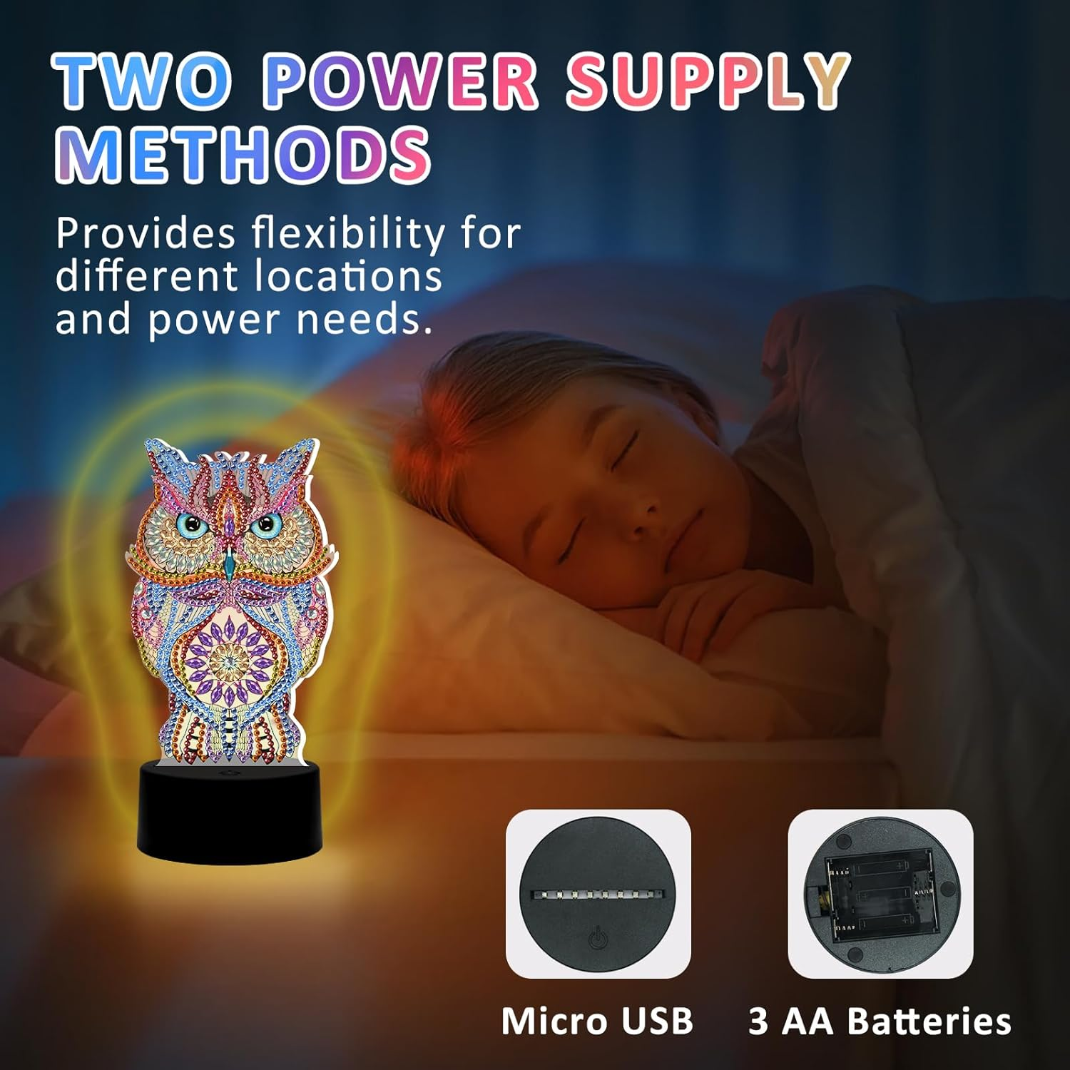 ZUNGGWOK Diamond Painting Kits for Girls 3D Painting Craft Kits Night Lights,Diy Art Kits for 6 7 8 9 10 11 12 Year Old Girls Boys Birthday Gift - Owl image number 6