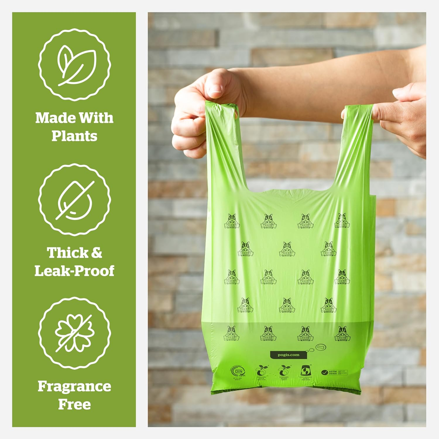 Pogi'S Compostable Poop Bags - 120 Dog Poop Bags with Easy-Tie Handles - Leak-Proof, Plant-Based, ASTM D6400 Certified Home Compostable Waste Bags for Dogs (120 Bags with Handles) image number 2