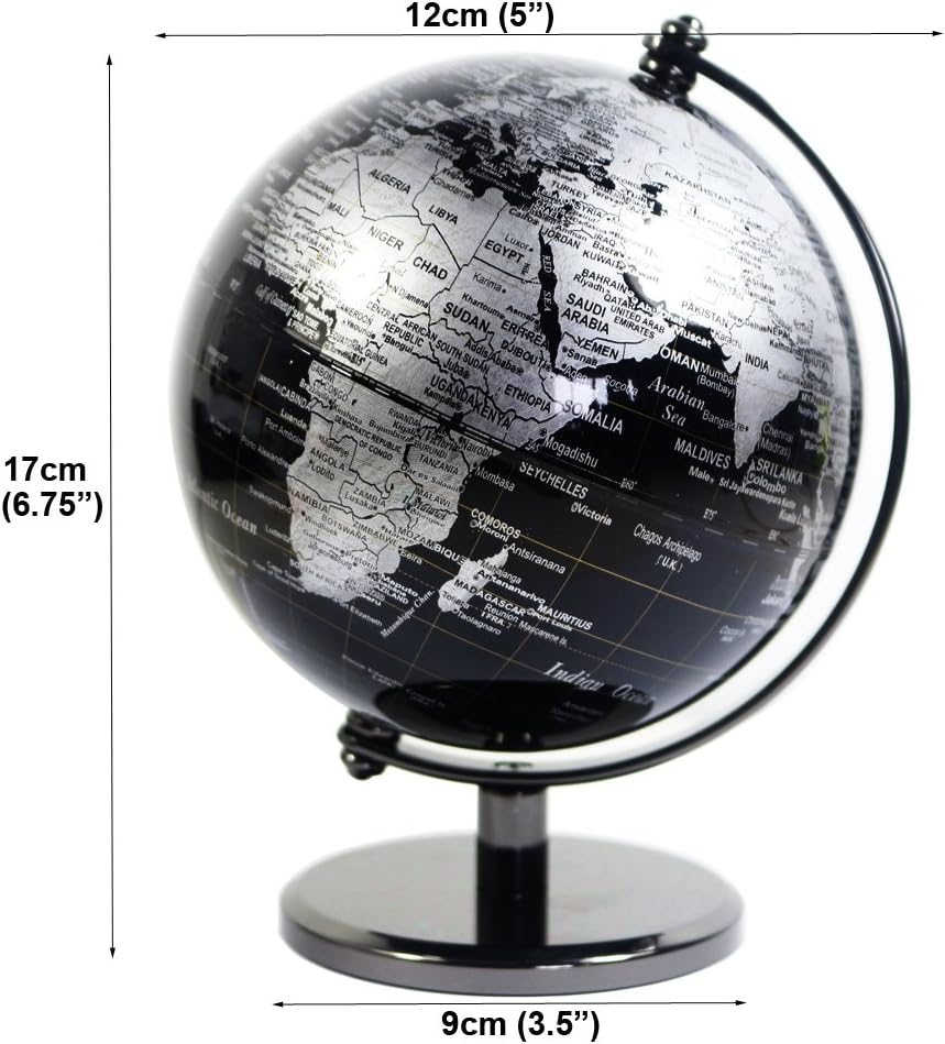5 Inch Diameter Black SEA Vintage World Globe Antique Decorative Desktop Geographic Globe Rotating Earth Geography Globe Educational Globe Kids Gift