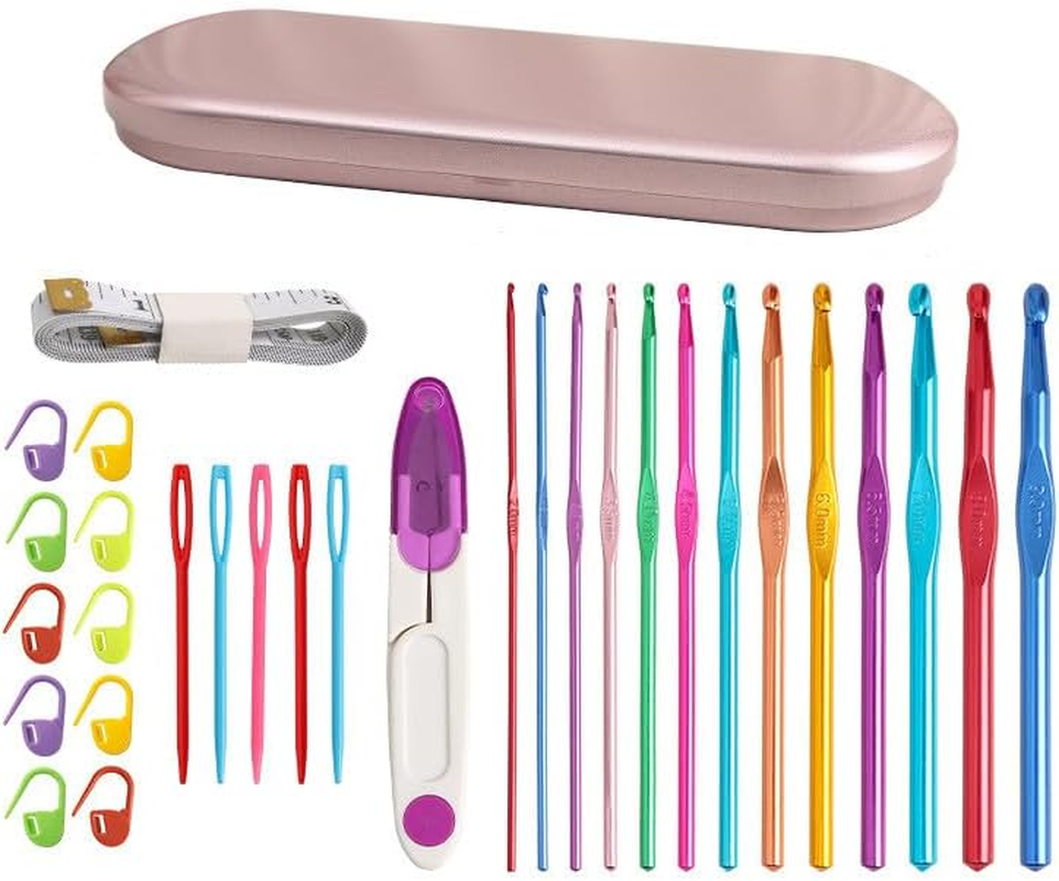 TOYSS Smooth Crochet Blanket Kit for Beginners, 1 Set with Aluminium Hooks, Storage Box, Stitch Markers, Needle Caps, Yarn, Traditional Style, Unisex, Kid image number 1