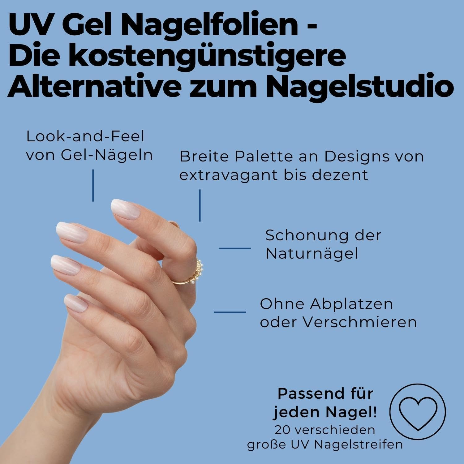 Original Miss Sophie UV Starter Set I Self-Adhesive UV Nail Foils I Nail Stickers in Rose Baby Boomer & Nude Baby Boomer I No Chipping I Long Hold I Quick & Easy Application image number 5