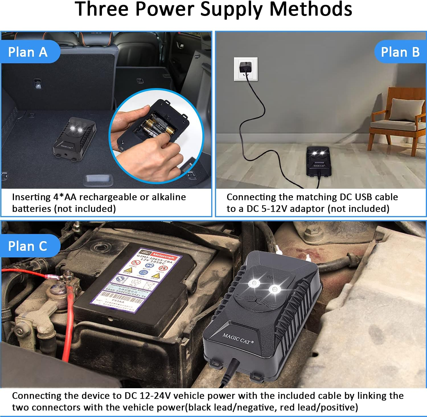 MAGIC CAT under Hood Animal Repeller Rodent Repellent, Ultrasonic Battery Operated Rat Deterrent with LED Strobe Lights, Rodent Defense Vehicle Protection for 12V 24V Car Truck RV image number 6
