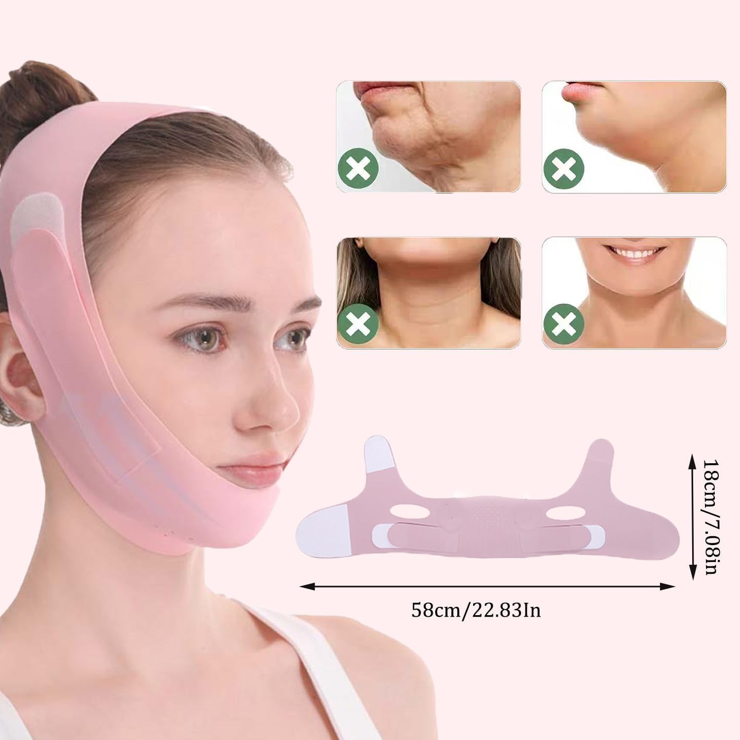 Adjustable Chin Strap for Sleeping Jawline Shaper V Line Lifting Mask Face Slimmer for Double Chin （Pink） image number 2