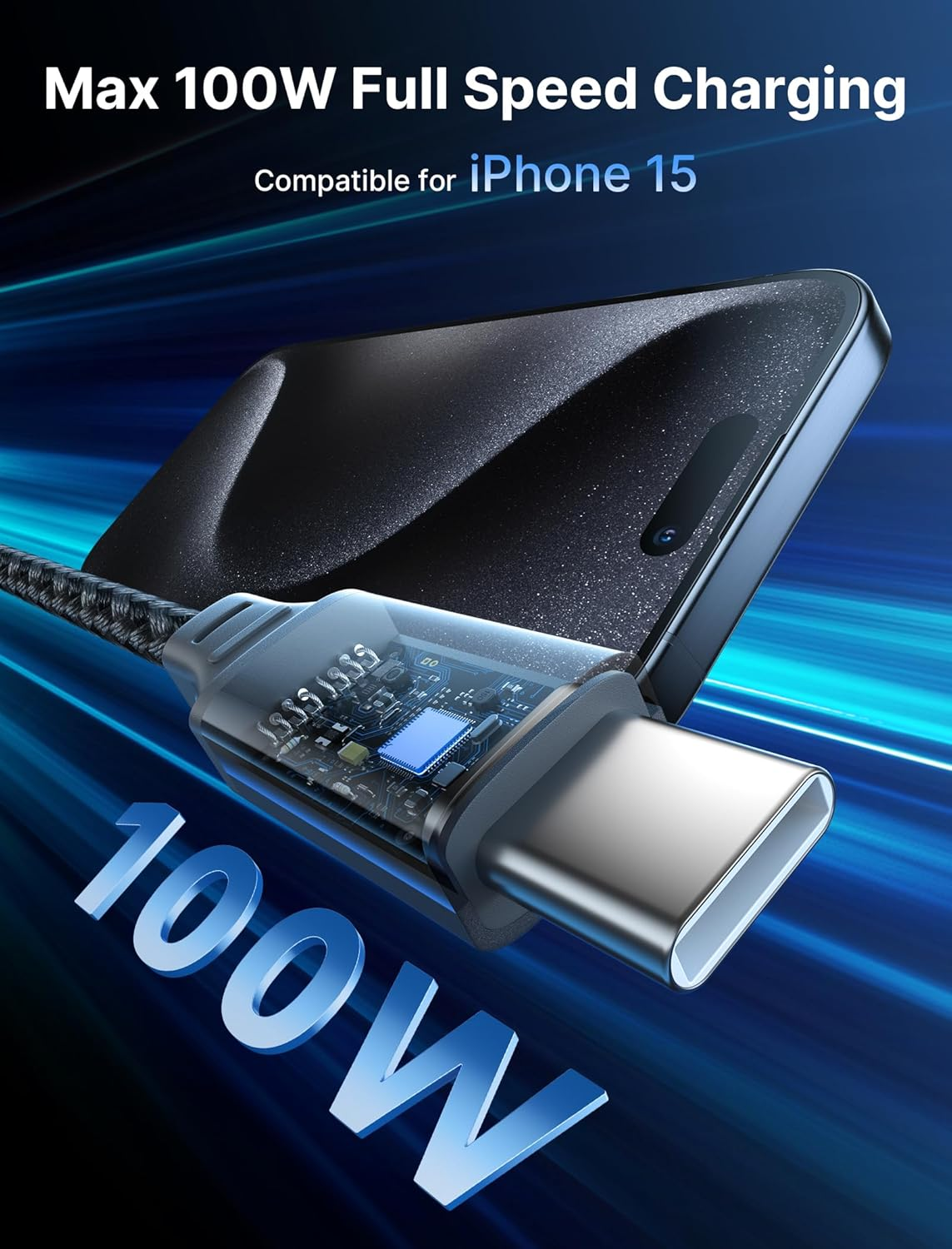 JSAUX 100W USB C to USB C Charger Cable [2-Pack 2M], USBC Type C Fast Charging Cable Compatible with Macbook, Ipad Pro Air, Iphone 16/15/Pro/Max/Plus, Galaxy S24/S23 Ultra, Dell Google Pixel-Grey image number 3