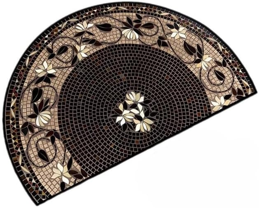 Decorative Half-Circle Mosaic Glass Floor Mat, 50 X80Cm, Green Leaf Pattern, Non-Slip Entrance Doormat (Gray) image number 1