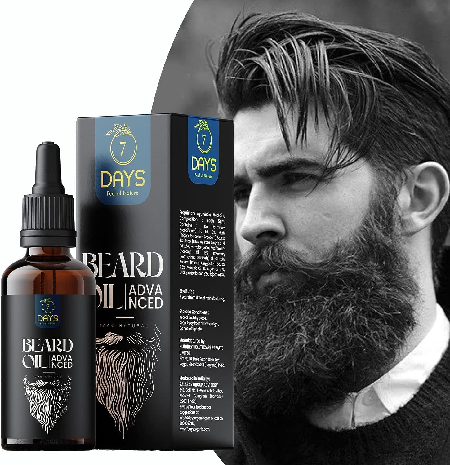 Green Velly 7 Days Beard Growth Oil for Men, Enriched with Argan Oil & Vitamin-E, Transform Your Facial Hair with Our Natural Beard Growth Oil - 30 ML image number 1