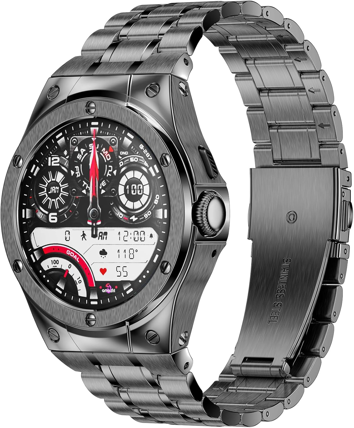 SUPLINK Stainless Steel Case with Bracelet Compatible with Google Pixel Watch 2 Bracelet Google Pixel Watch Bracelet Men, Metal Replacement Bands for Google Pixel Watch 2/1 Case (Black)