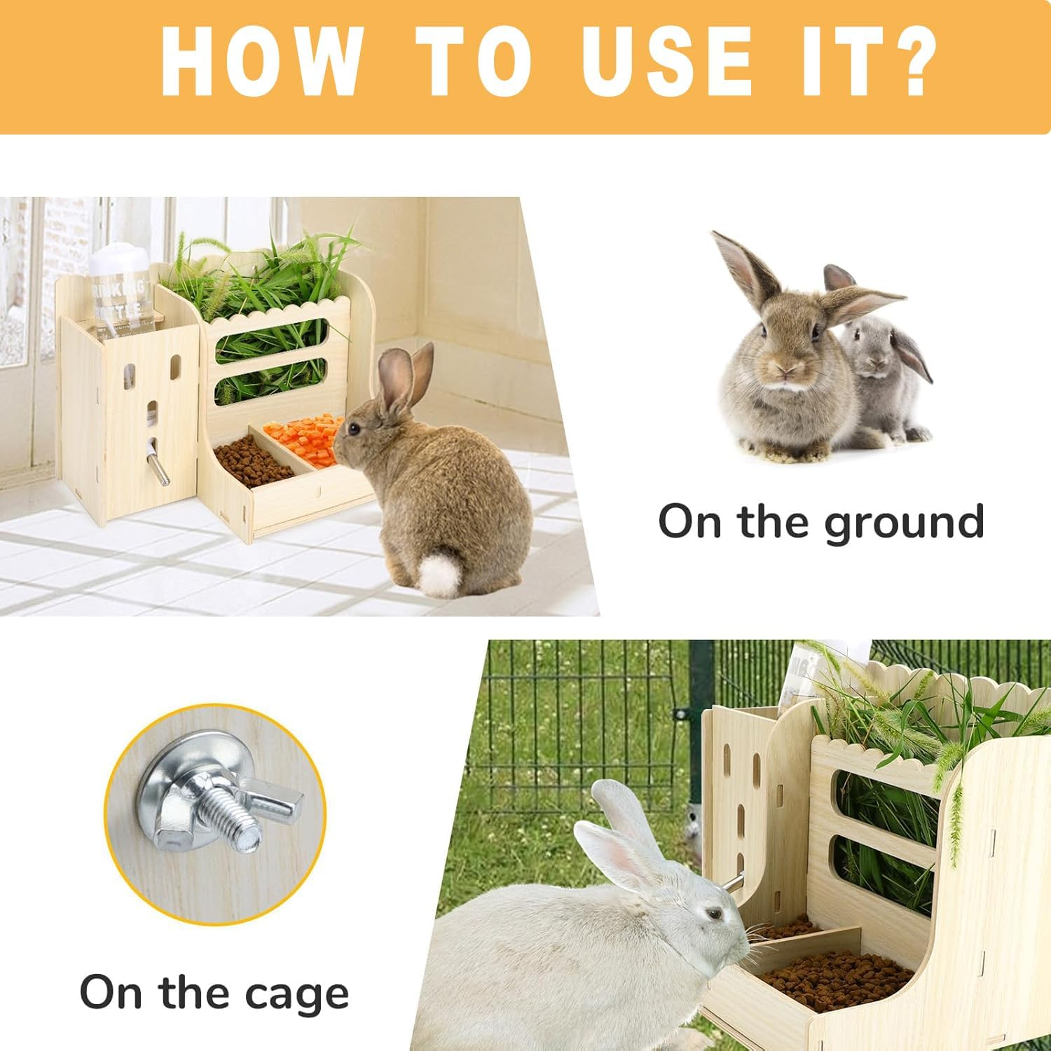 Wooden Hay Feeder for Small Pets Guinea Pig Feeder Rabbit Guinea Pig Chinchilla Multi-Function Kettle Grass Stand Non-Toxic Wooden Hamster Hay Feeder for Bunny Guinea Pig Chinchilla image number 4