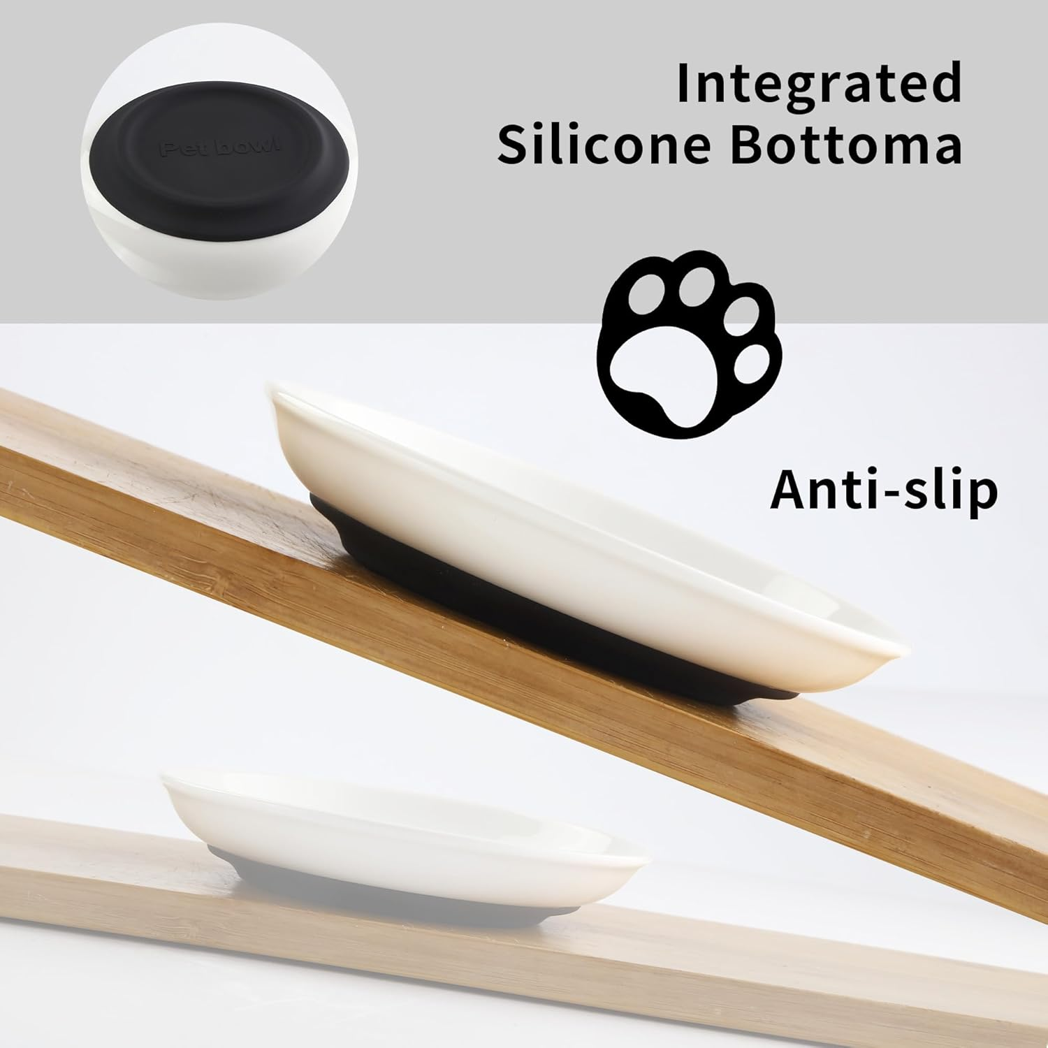 Pack of 3 Cat Feeding Bowls, Ceramic with Non-Slip Rubber Base, 15 Cm Diameter, Cat Bowl for Pet Cats and Puppies image number 5