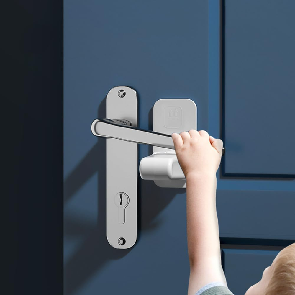 Meichoon 6 Pack Child Proof Door Lever Lock Durable ABS with Adhesive Backing Door Knob Child Proof White image number 2