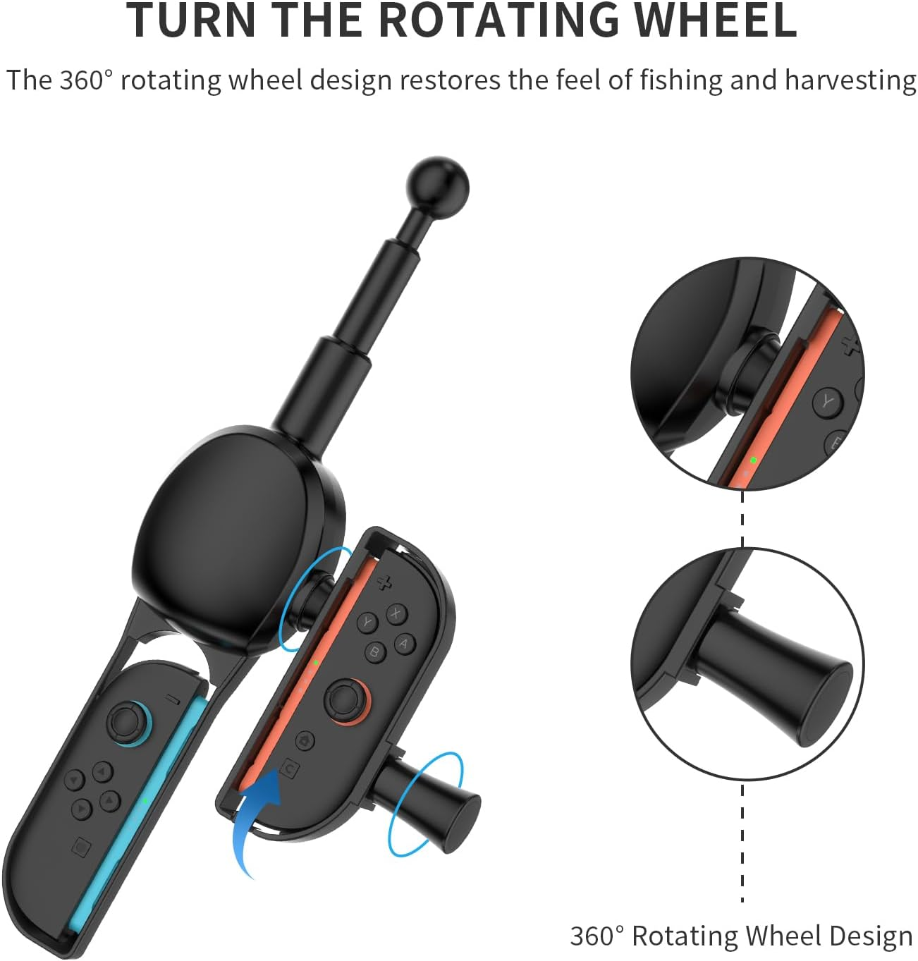 JDDWIN Fishing Rod Controller for Nintendo Switch 2 Joy-Con, Realistic Fishing Games Handle Grip Accessories Kit Compatible with Bass Pro Shops & Fishing Simulators image number 4