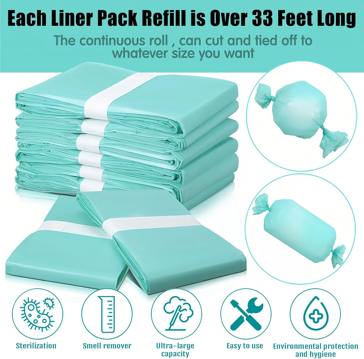 10 Pack Nappy Bin Liners Refill Bags Compatible with KORBELL 16L,Newborn Baby Diaper Pail Liner Odour-Proof,Holds up to 1200 Nappies(10 Meters Each) (Green)