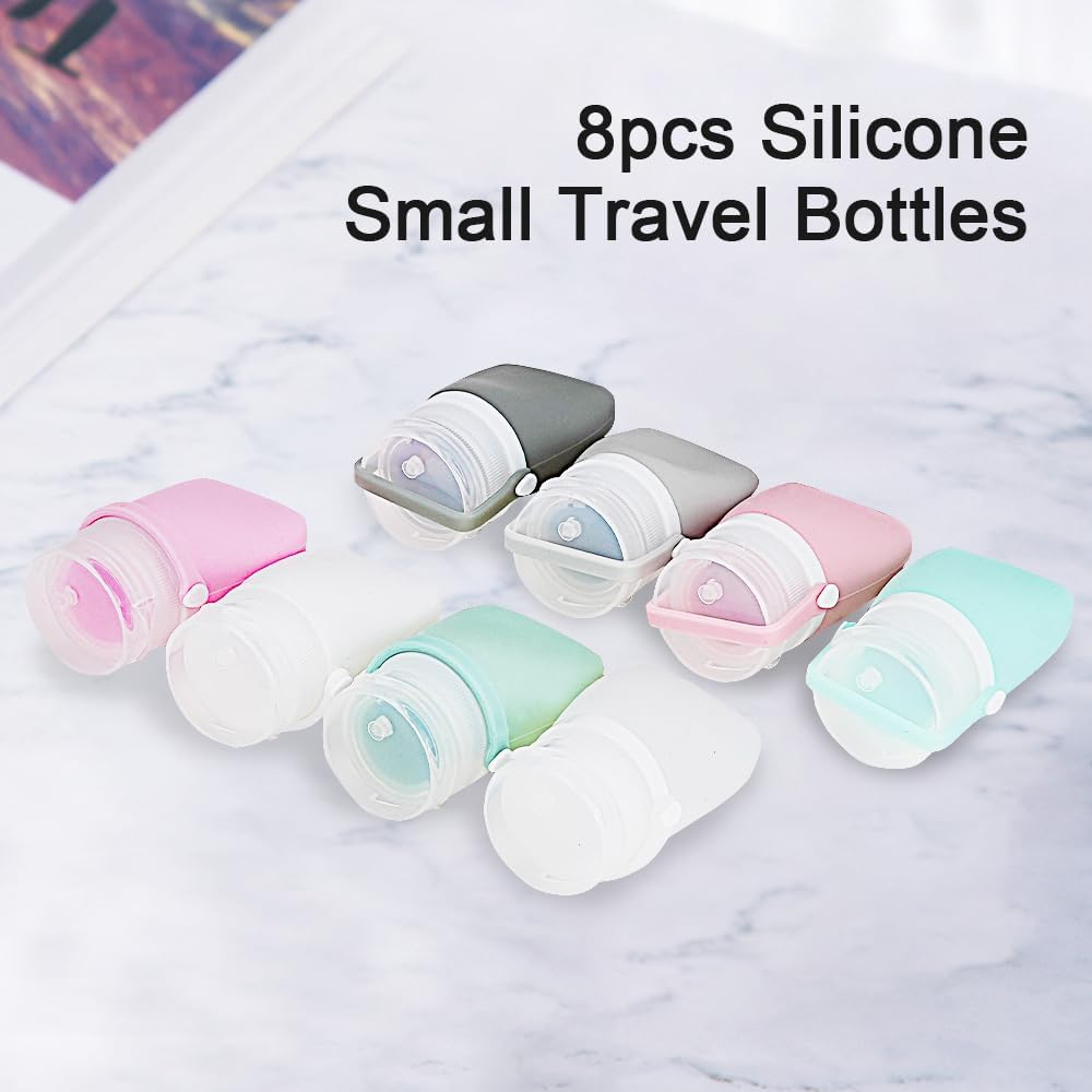 8 Pcs 1 OZ Travel Bottles for Toiletries, Silicone Travel Size Containers with Bag and Stickers, Empty Small Squeeze Bottle, Refillable Leak Proof Lotion Container image number 1
