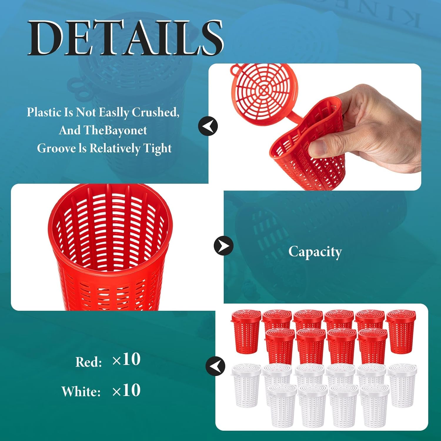 Blushtier 20 Pcs Fishing Bait Cage Fish Lure Feeder Basket Holder Plastic Bait Bucket for Shrimp Earthworm Crab Carp Catfish Traps Cast Net image number 2