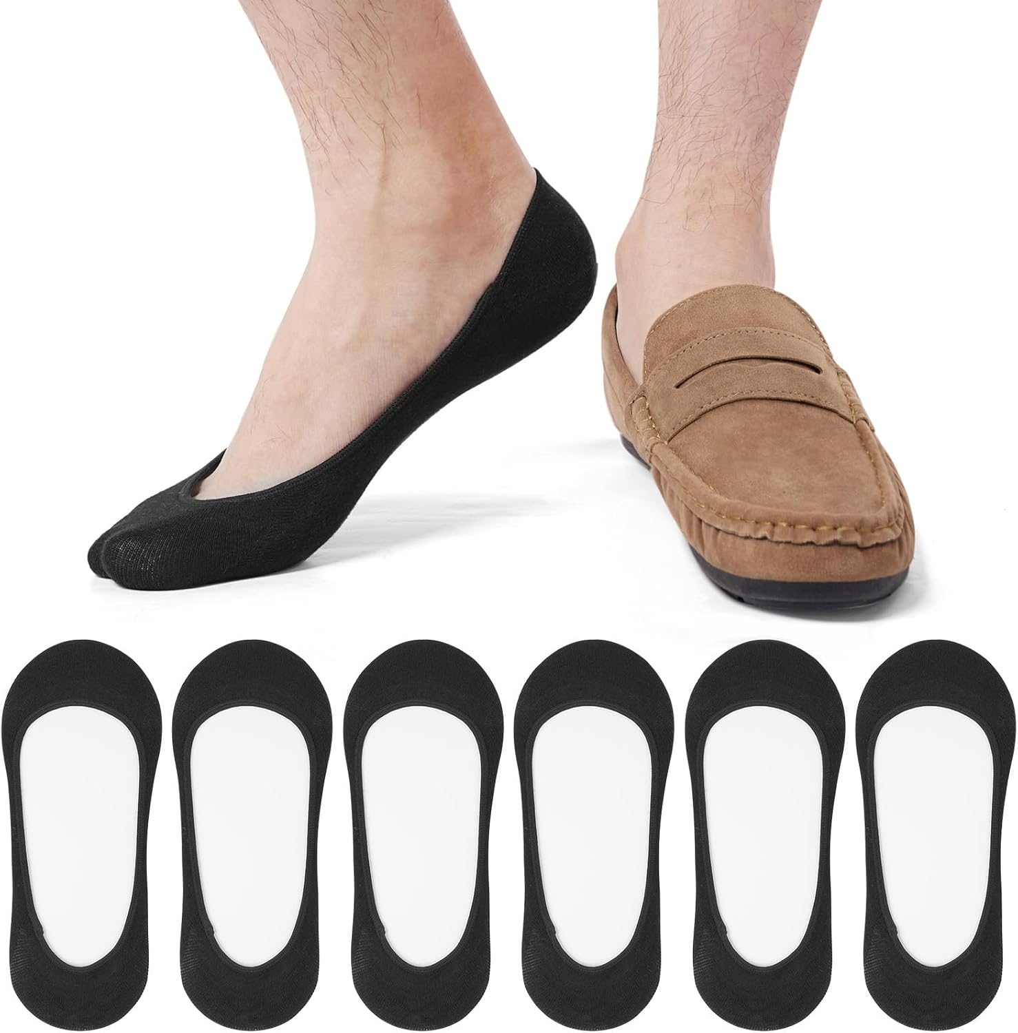 No Show Socks Mens 9-12/6-8, 6Pairs Invisible Socks Men Low Cut Liner Socks Multipack Hidden in Shoe Footsies for Loafer Summer image number 2