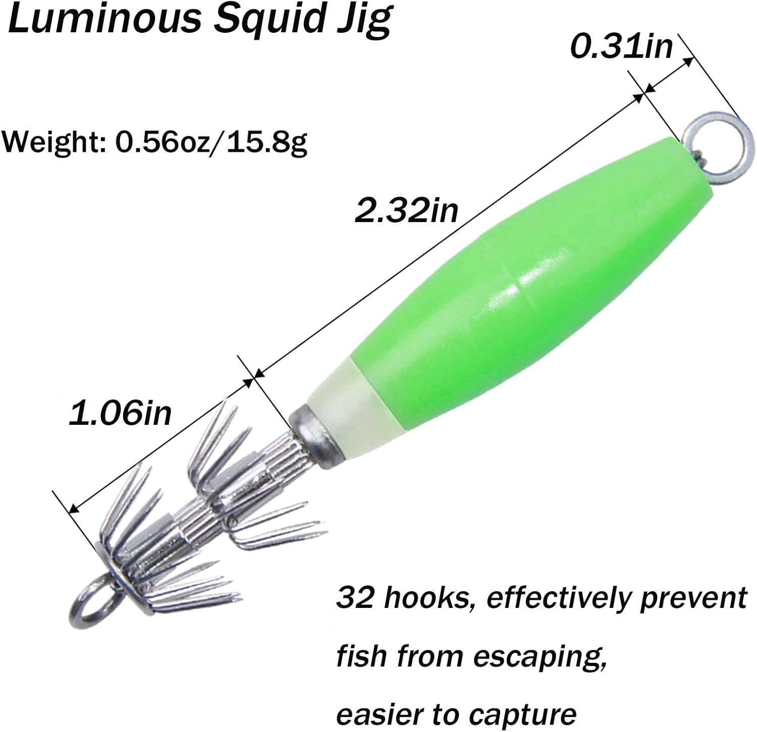 JSHANMEI Fishing Fluorescent Squid Cuttlefish Sleeve Jig Fishing Lure Bait Head Hook Luminous Octopus Lure Glow in Dark - 10Pcs/Box image number 6