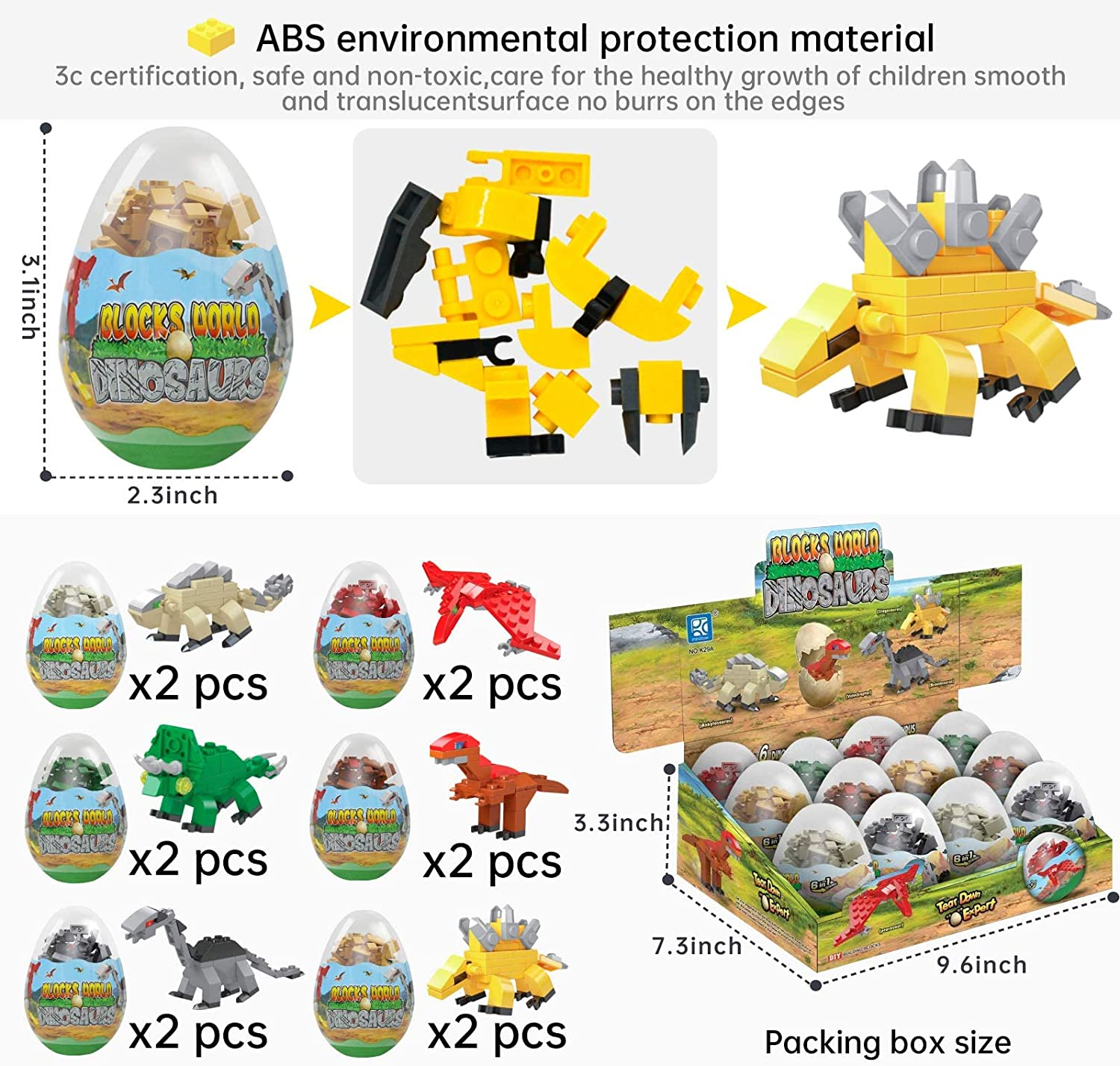 12 Pcs Prefilled Easter Eggs with Dinosaurs Building Blocks Toys, 3.25" Eggs for Easter Basket Stuffers, Holiday Kids Gifts Easter Party Favors Set, Easter Egg Hunt, Classroom Events Rewards image number 5