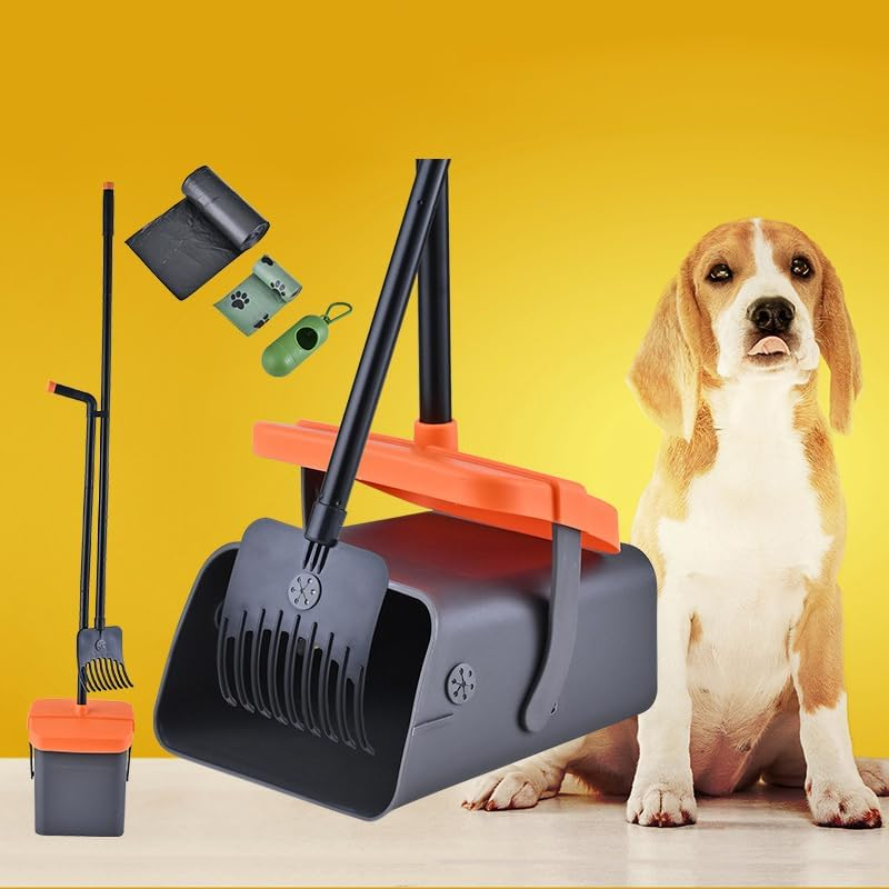 Dog Pooper Scooper Swivel Bin & Rake Kit with 35 Waste Bags 117Cm Long Handle Adjustable Portable Poop Scooper Easy to Clean Pet Waste image number 4
