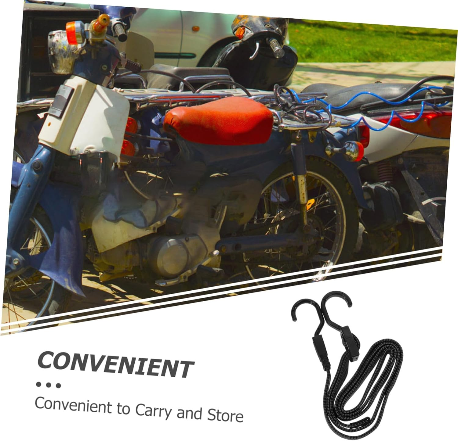 2Pcs Flat Bungee Cords with Hooks Elastic Cargo Tightening Straps for Motorcycle Bike Kayak Luggage Fixing Tie down Rope image number 5