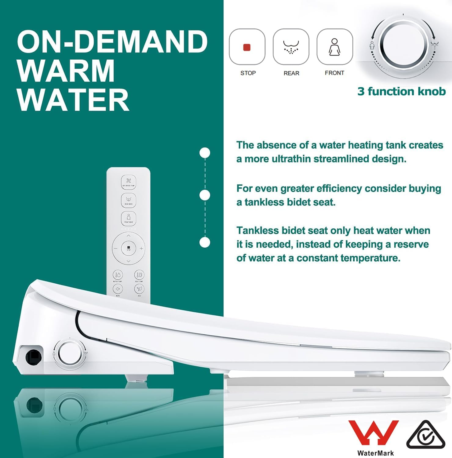 AQUATIZ D-Shaped Smart Toilet Seat, Electric Bidet Seat with Self-Cleaning Nozzle, Oscillating Cleaning,Adjustable Warm Water, Deodorizer, Air Dryer,Night Light,Soft Close (Remote Control) image number 6