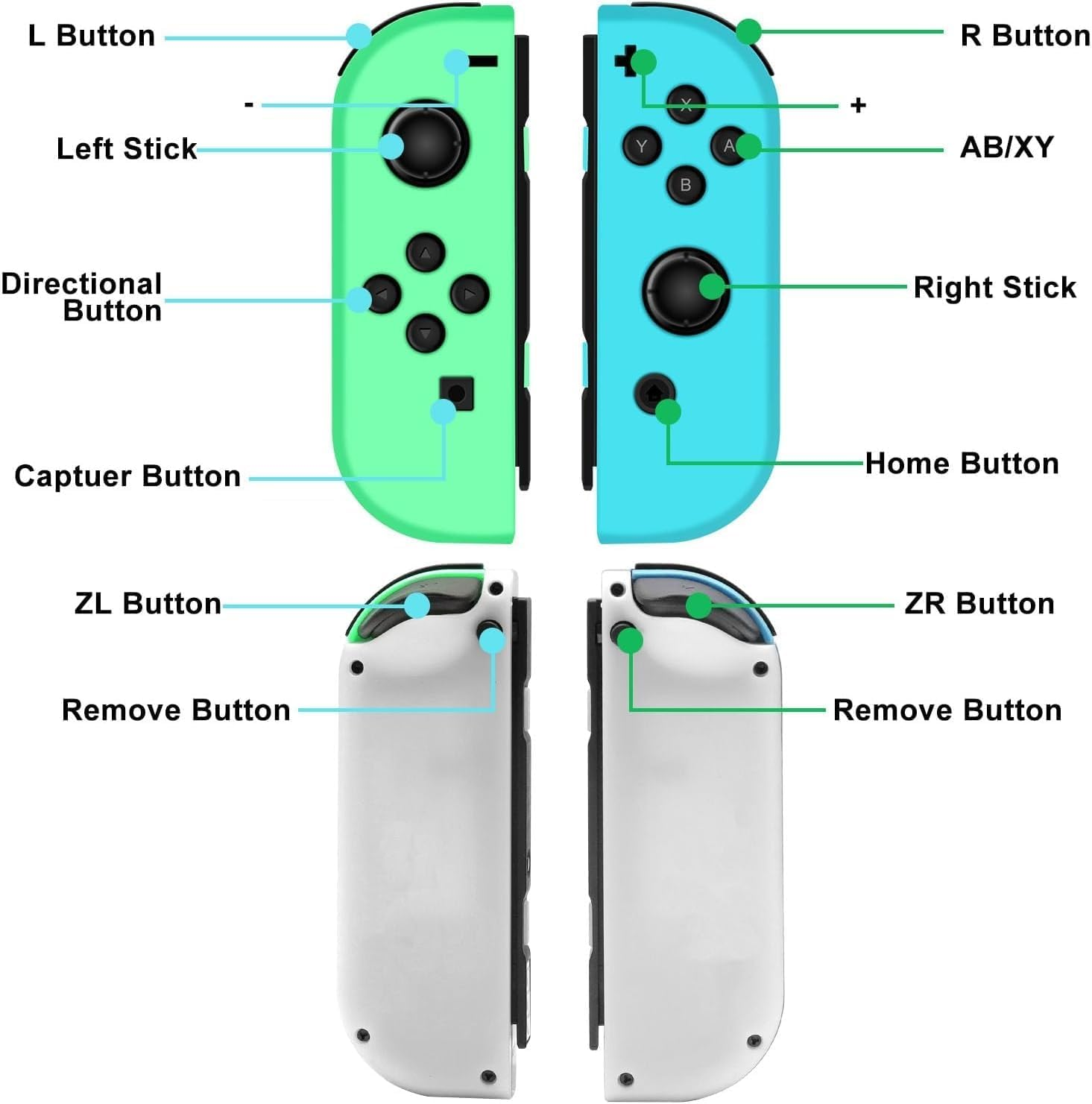 Joy Cons for Switch Controllers, Wireless Replacement for Switch Joycons, Left and Right Switch Controllers Support Sports Dual Vibration/Wake-Up Motion Control (Green) image number 6