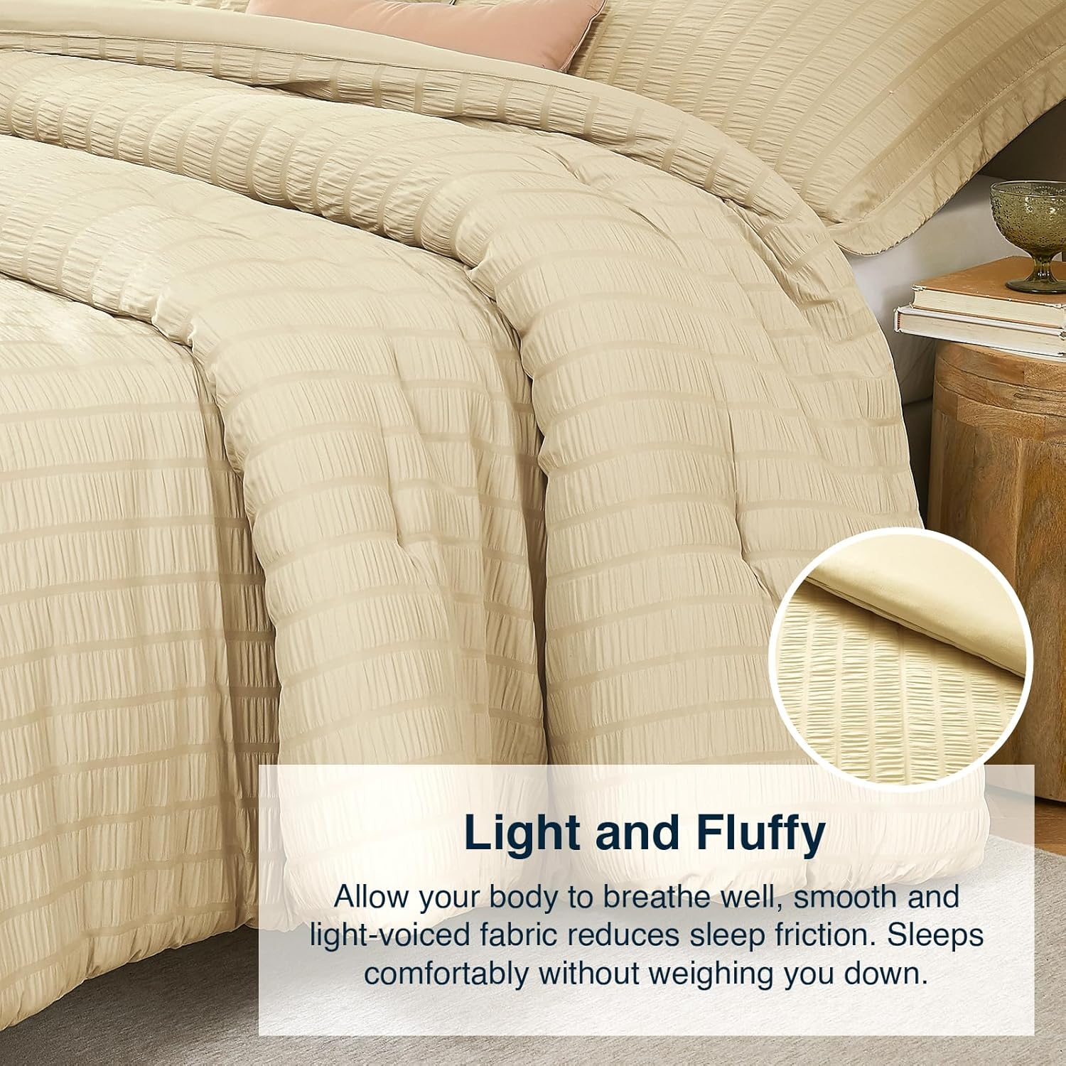 Quataly King Comforter Set Linen,3Pcs Seersucker Lightweight Bedding Comforter for All Season, King Size(104''&times;90'' Comforter & 2 Pillowcases) image number 2