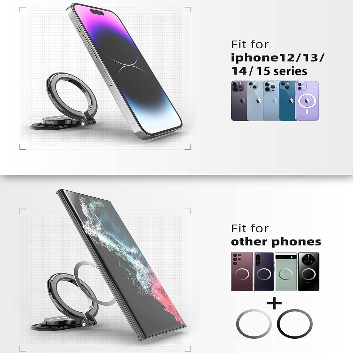 RUNGOS 360&deg;Rotatable for Magsafe Car Mount [Strong Ring Magnet] [Super Stable Widened Base] Lightweight Collapsible Magnetic Car Mount Phone Holder for Steering Wheel Dashboard, Cell Phone Accessories image number 2