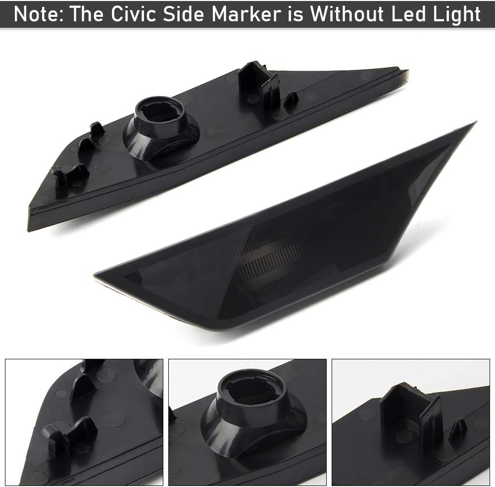 Civic Side Marker Kit Clear Lens Compatible with 2016-Up Honda Civic, Replace OEM Front Sidemarker without Led Bulbs (LY055-2N) image number 3