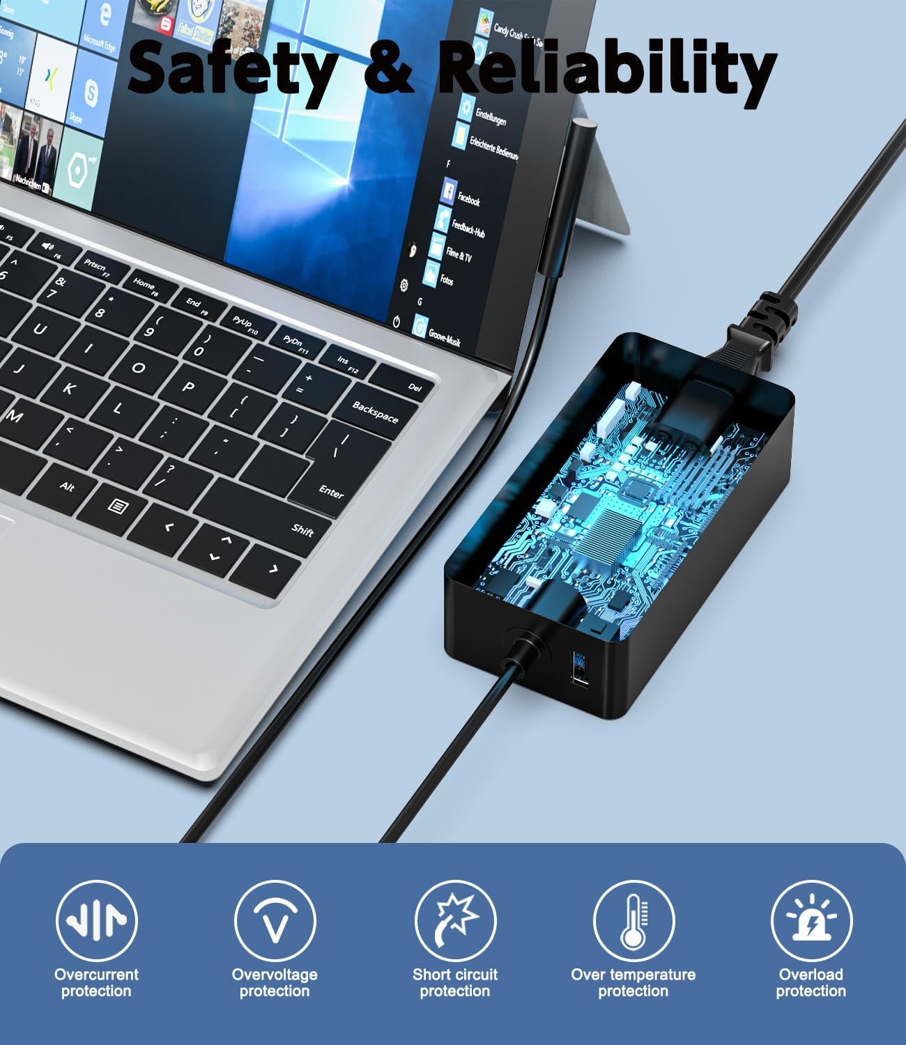 Shefor 65W Charger Compatible with Microsoft Surface Laptop Pro Book Go &ndash; Fast Magnetic Power Supply with Extra USB-A Port 5V/1A, Portable Replacement AC Adapter for Surface Devices image number 3