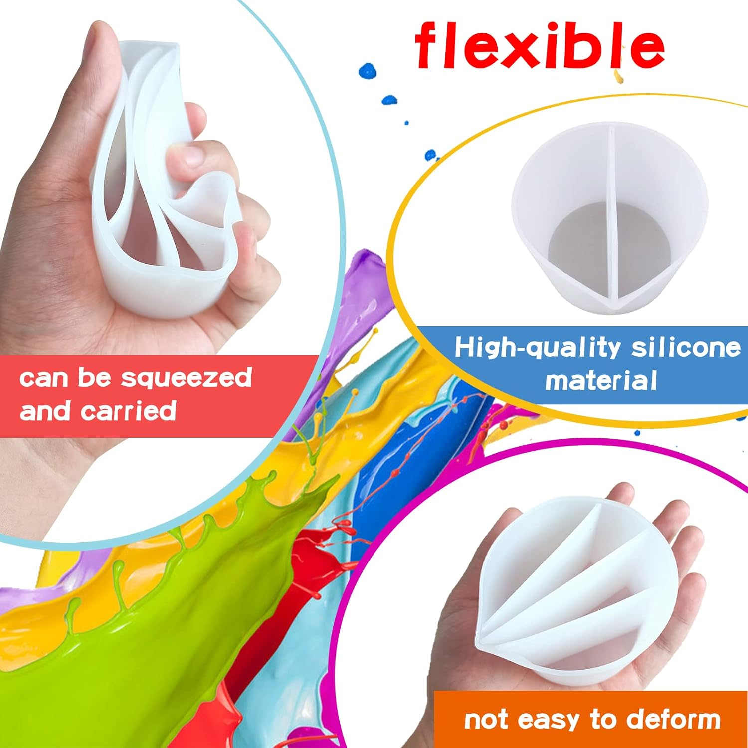 Split Cup for Paint Pouring Fluid Art Silicone Split Cup Resin Pouring Painting Tools DIY Making Drawing Accessories Reusable Split Cup with Dividers (2 Channels) image number 5