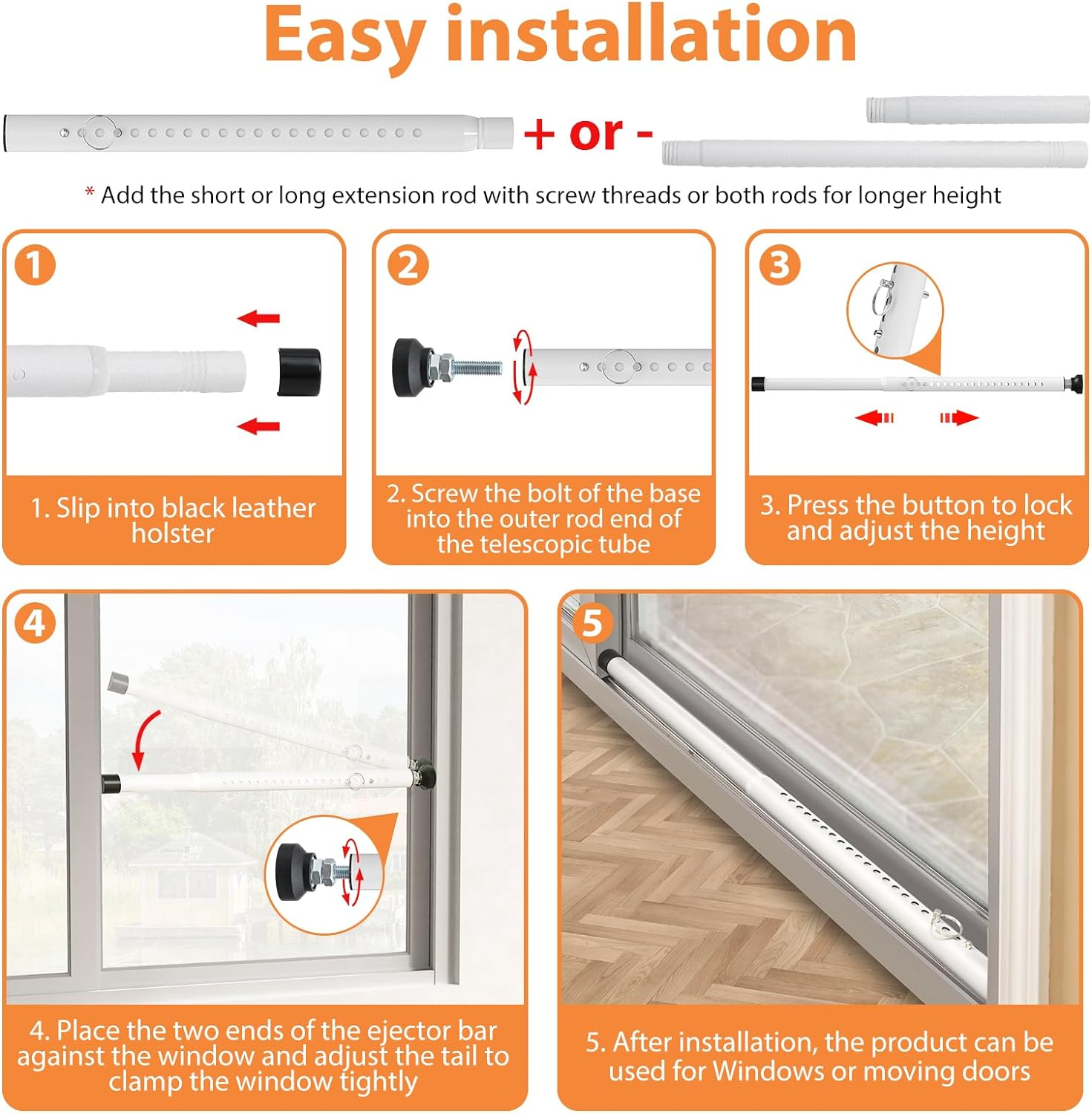 Bsbsbest Window Security Bars inside Adjustable 18 to 51 Inch Sliding Door Security Bar Interior White 1 Pack Window Locks Security up and down Window Bars Security Extendable