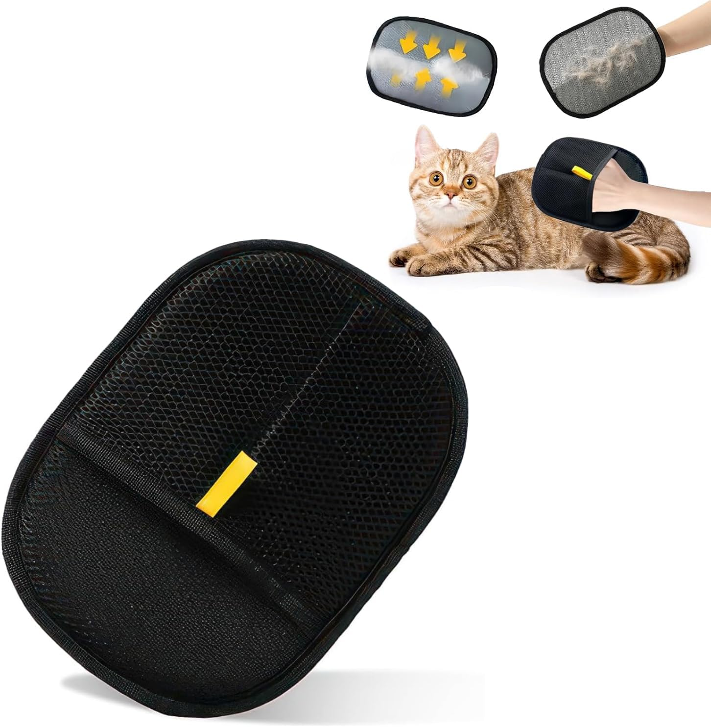 CYSOCZS Grooming Gloves for Dogs and Cats, Set of 2, Mesh Design with Adjustable Closure, Black/Yellow (1 Pack) image number 4