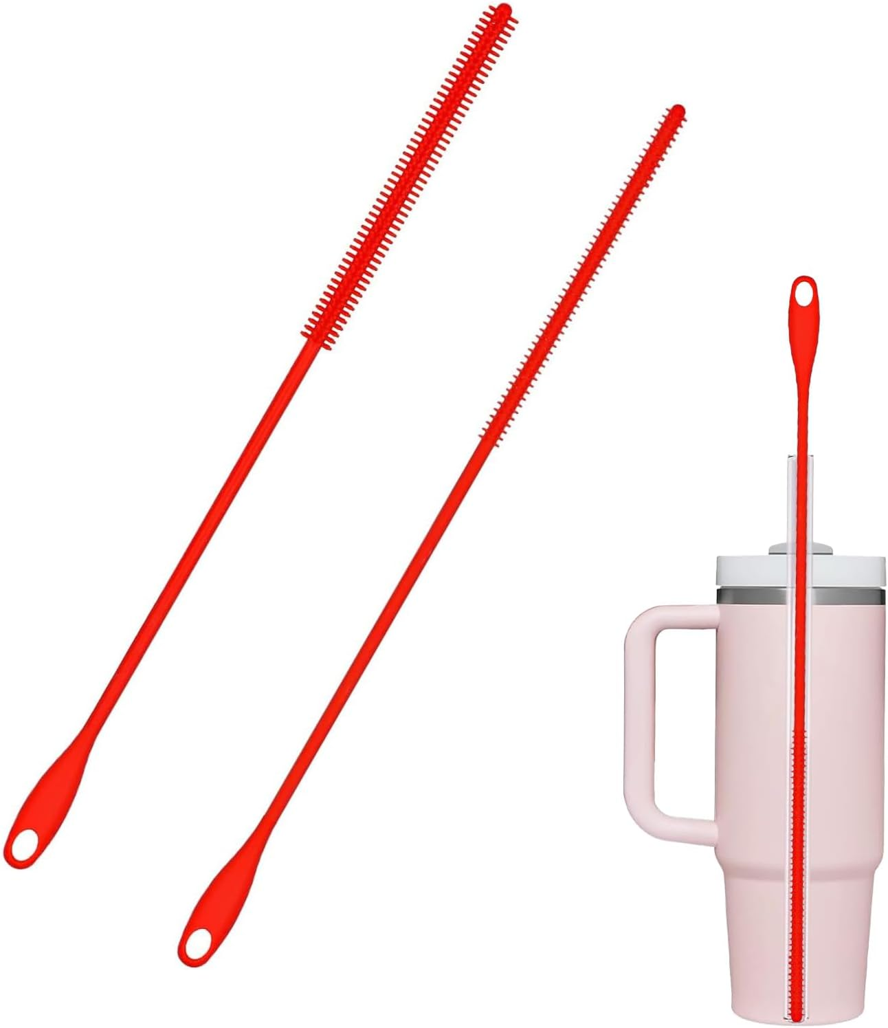 Silicone Straw Cleaner Brush Set 6Mm+8Mm, Soft Bristle, Bendable+Clean Reusable Straws/Travel Bottles+Home/Travelers+Crevice-Friendly, Durable+Straw Cleaner Brush Extra Long(Red) image number 3