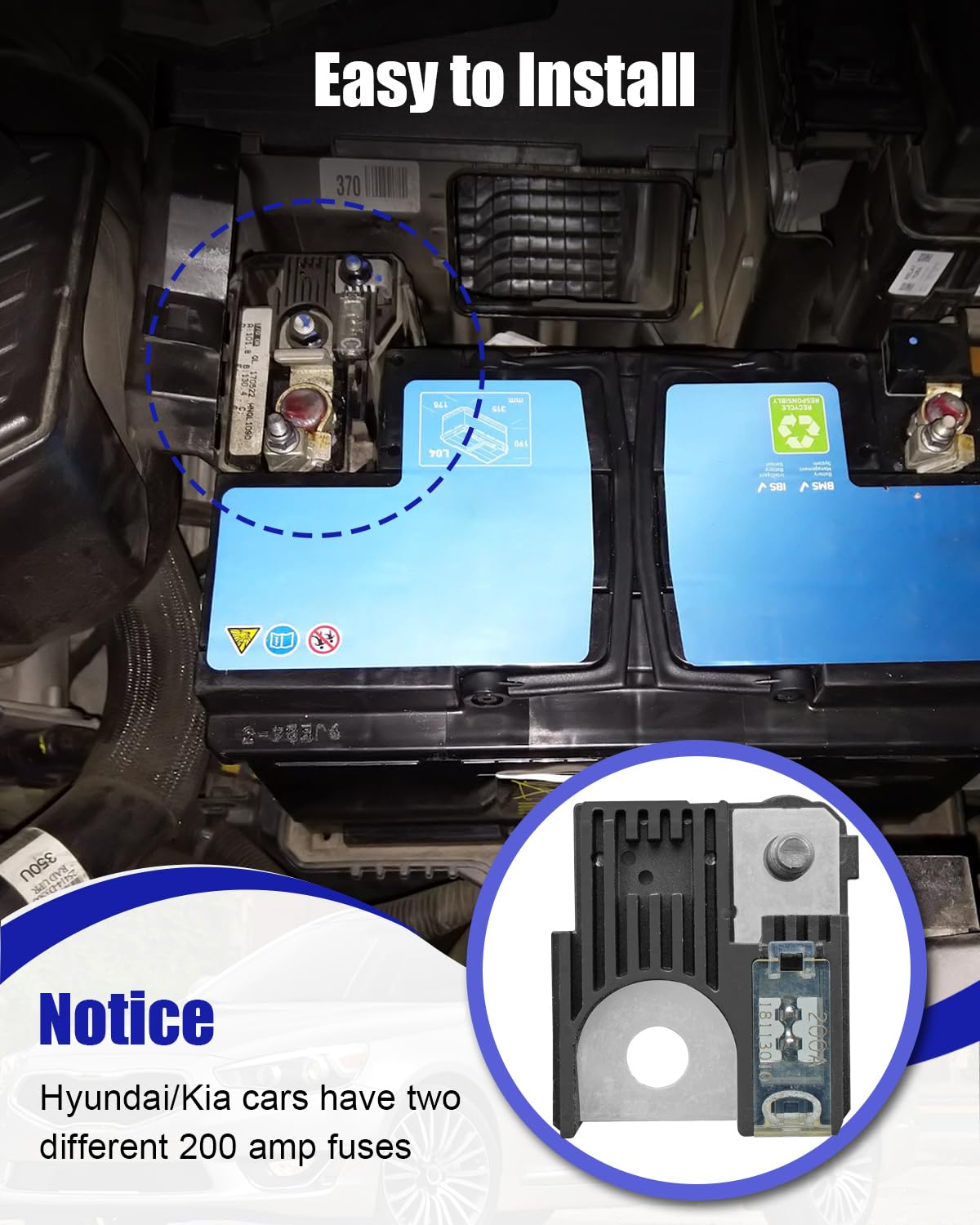 AUGREX 18980-08110 189808110 200Amp Battery Fuse Fit for Kia Sportage Cadenza 2016 2017 2018, with 2 Nuts M8 & M6 image number 1