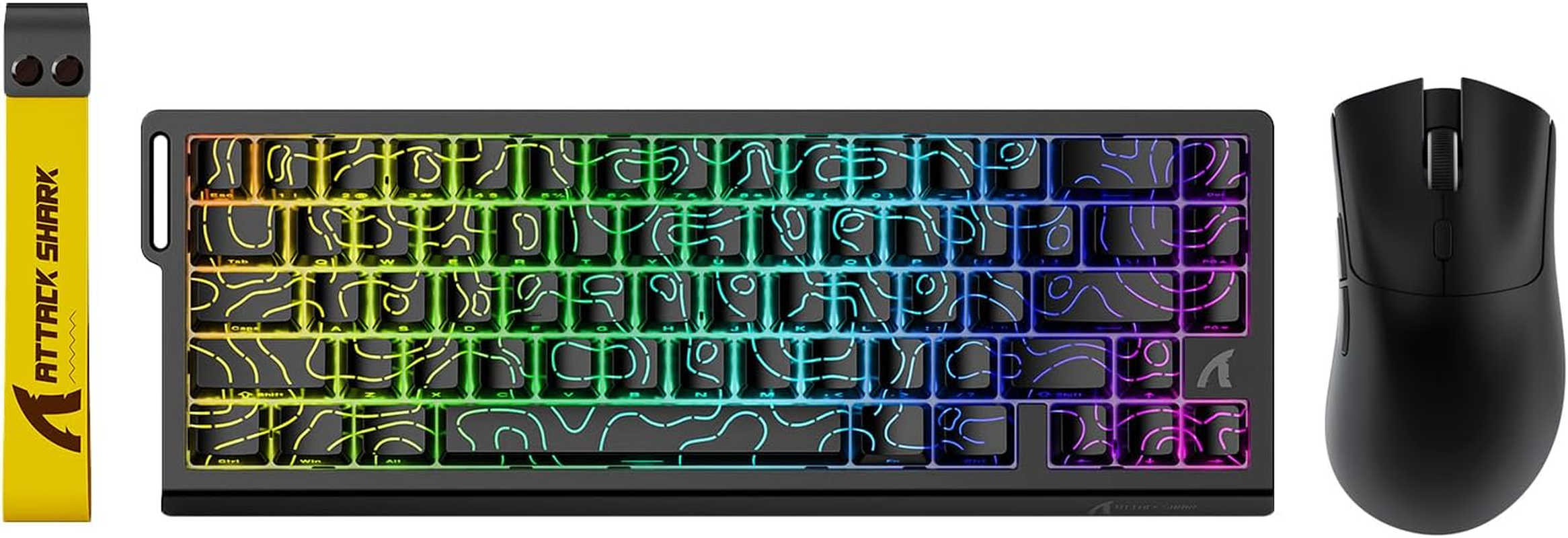 ATTACK SHARK X68 HE Wired Rapid Trigger Mechanical Gaming Keyboard and R1 Mouse with Adjustable Actuation,Coiled Cable,Usb C/2.4Ghz Wireless/Bt Ultralight 18K DPI Mice for Esport Gamer(Black Contour) image number 2