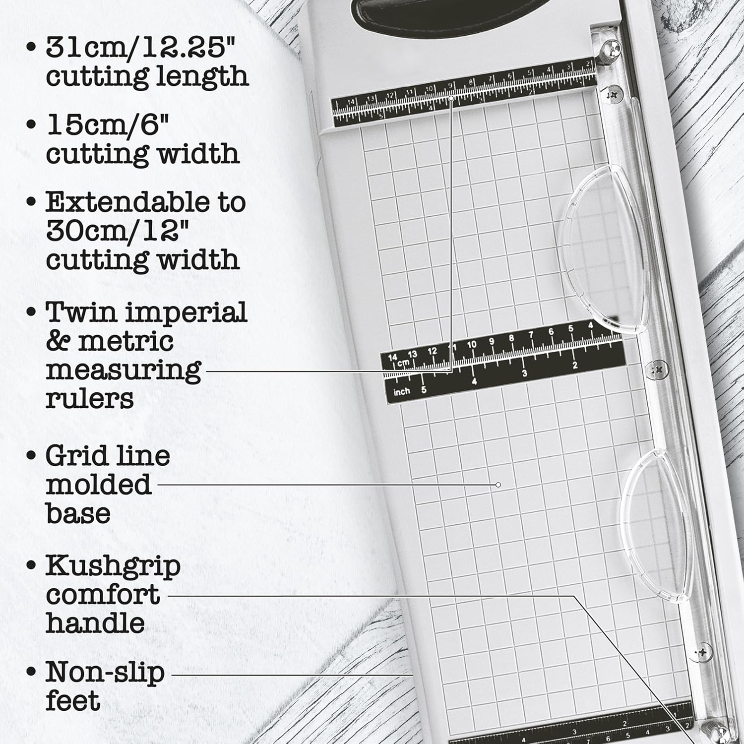 Tim Holtz Paper Cutter Tool - Maxi Guillotine Paper Trimmer for Scrapbooking, Vinyl, and Craft Paper - 12.25 Inch Cutting Length with Extendable Ruler and Grid Lines image number 6