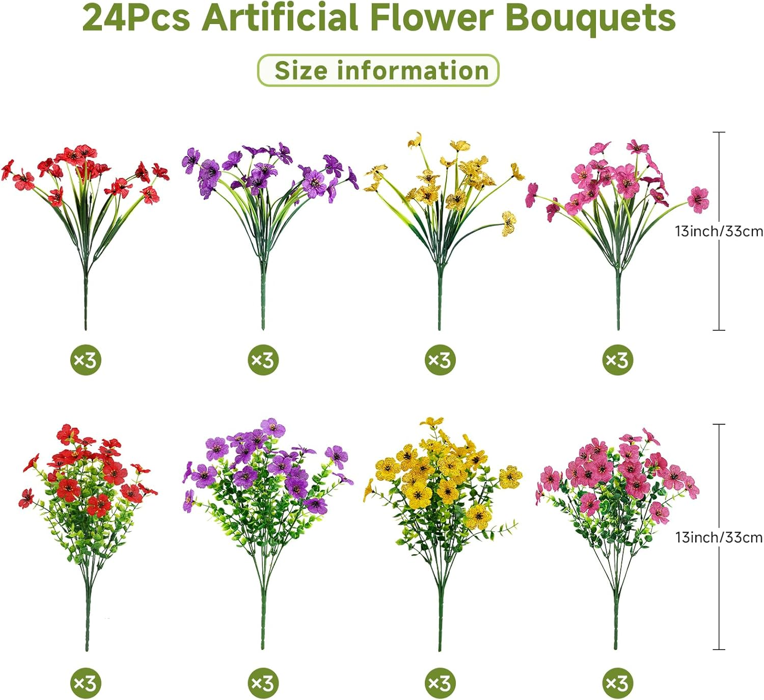 Alupssuc 24 Bundles Artificial Flowers for Outdoors Decoration, UV Resistant Silk Violet Faux Colorful Violet Eucalyptus Spring Fake Plants for outside Indoor Yard Home Patio Porch Decor, Mix 4 Colors image number 3