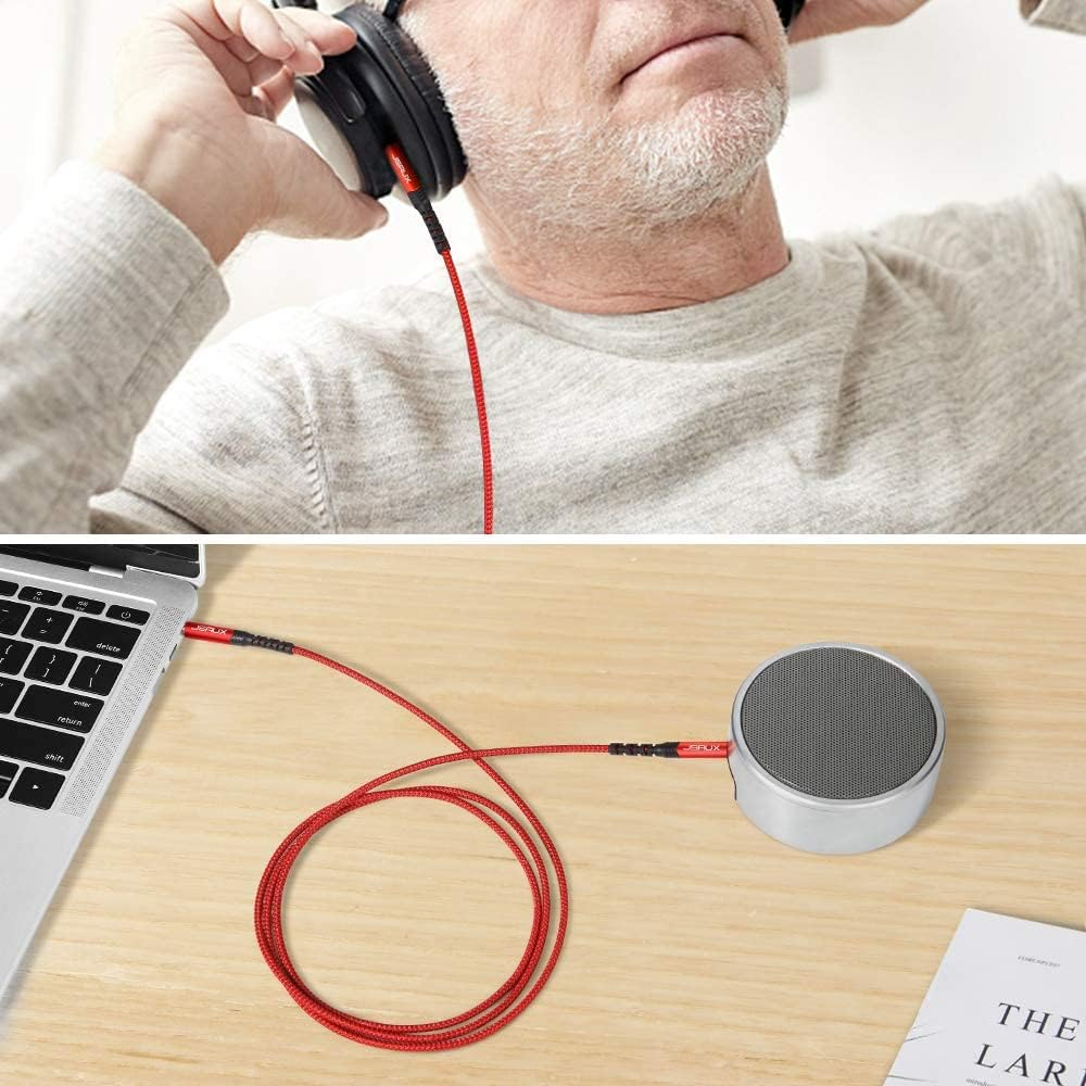 JSAUX AUX Cable, [1.2M/2Pack- Copper Shell, Hi-Fi Sound] 3.5Mm Auxiliary Audio Cable Nylon Braided Aux Cord Compatible with Car/Home Stereos,Speaker,Headphones,Sony,Echo Dot,Beats - Red image number 3